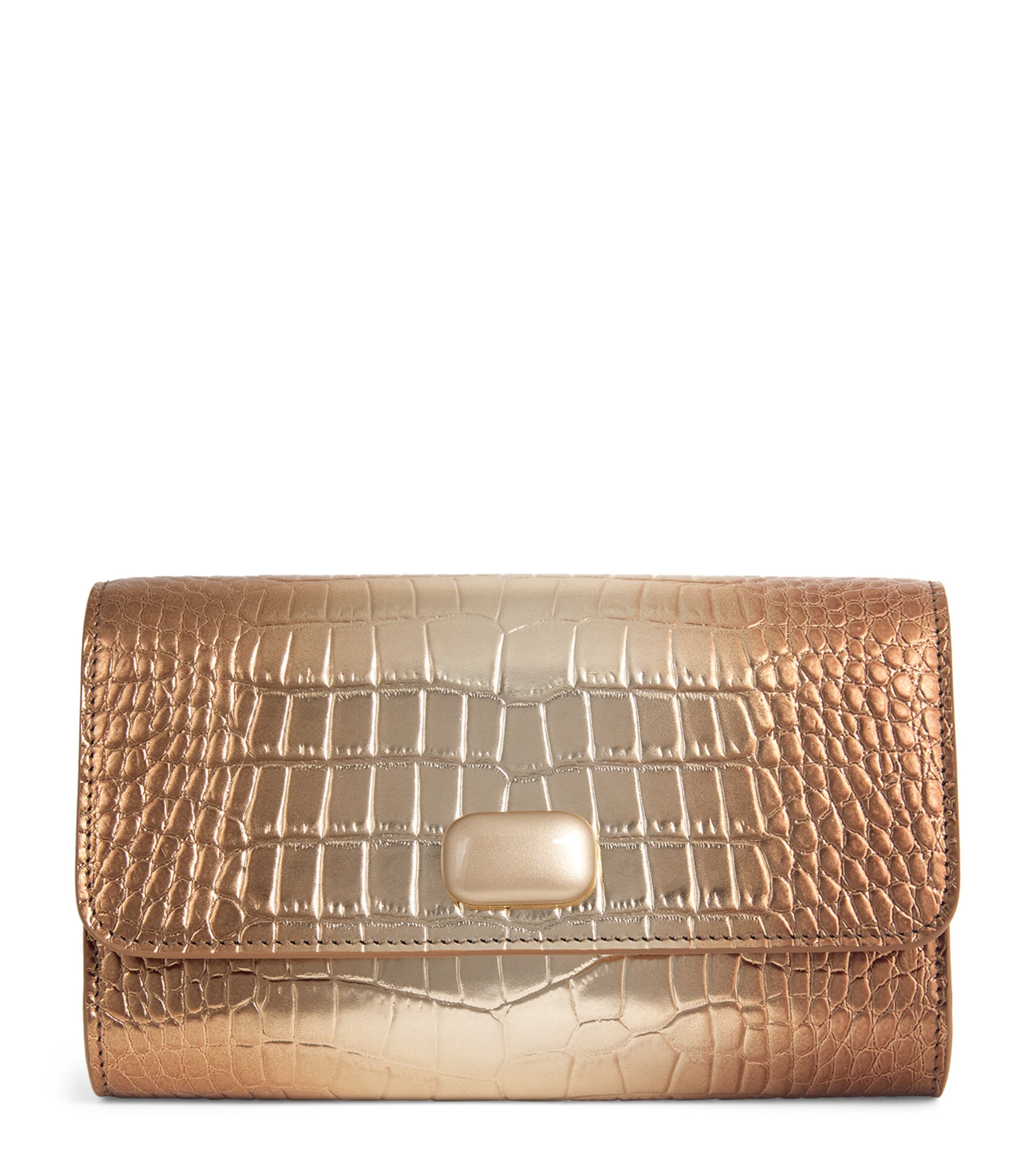 Leather Croc-Embossed Clutch Bag GOLD AND BRNZ OMBRE Image 1