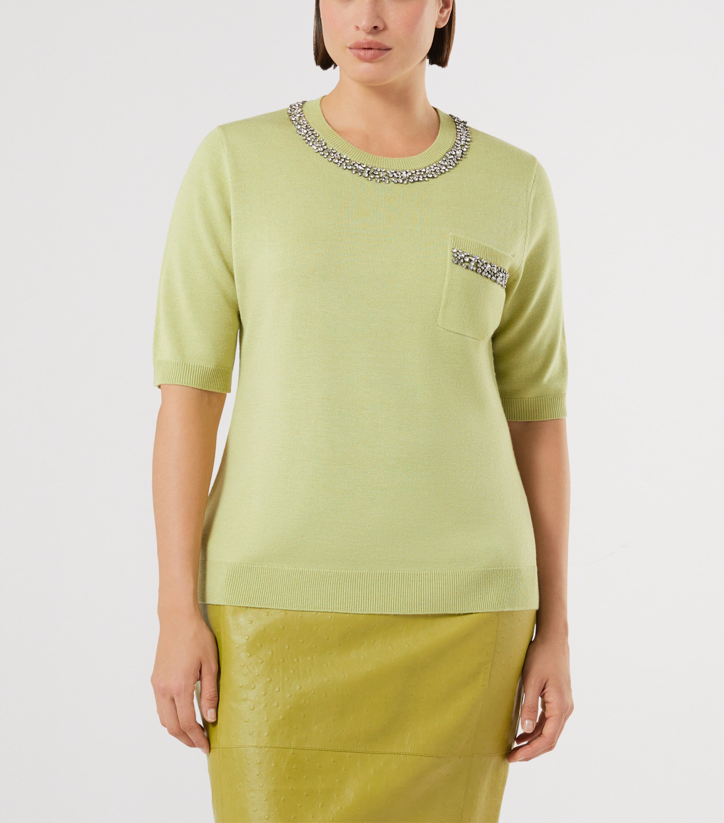 Marina Rinaldi Womens Embellished Short-Sleeve Sweater Lime Image 2