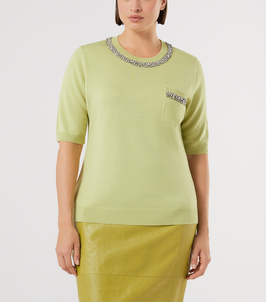 Marina Rinaldi Womens Embellished Short-Sleeve Sweater Lime Image 2