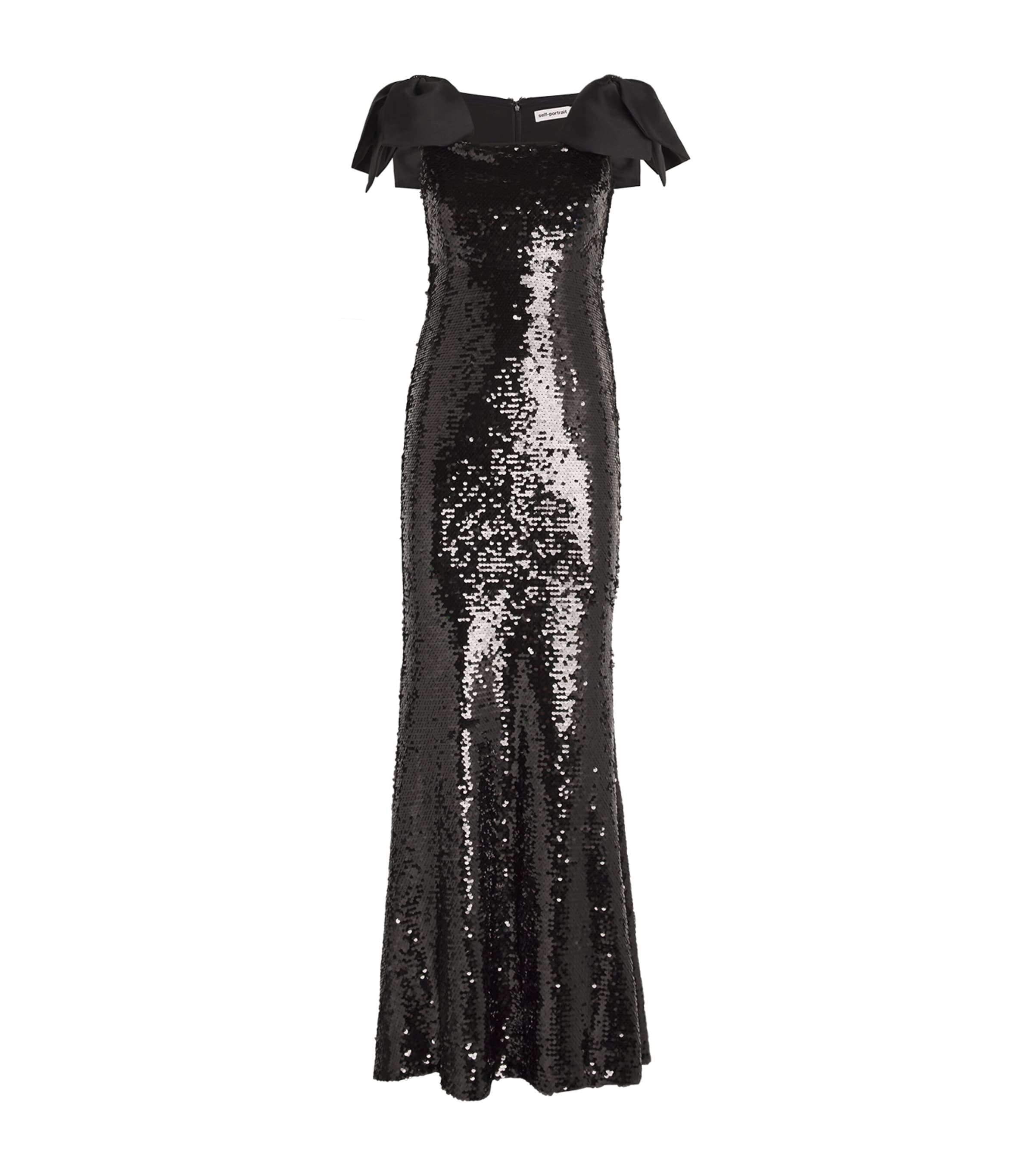 Self-portrait Bow-detail Sequin Maxi Dress In Black