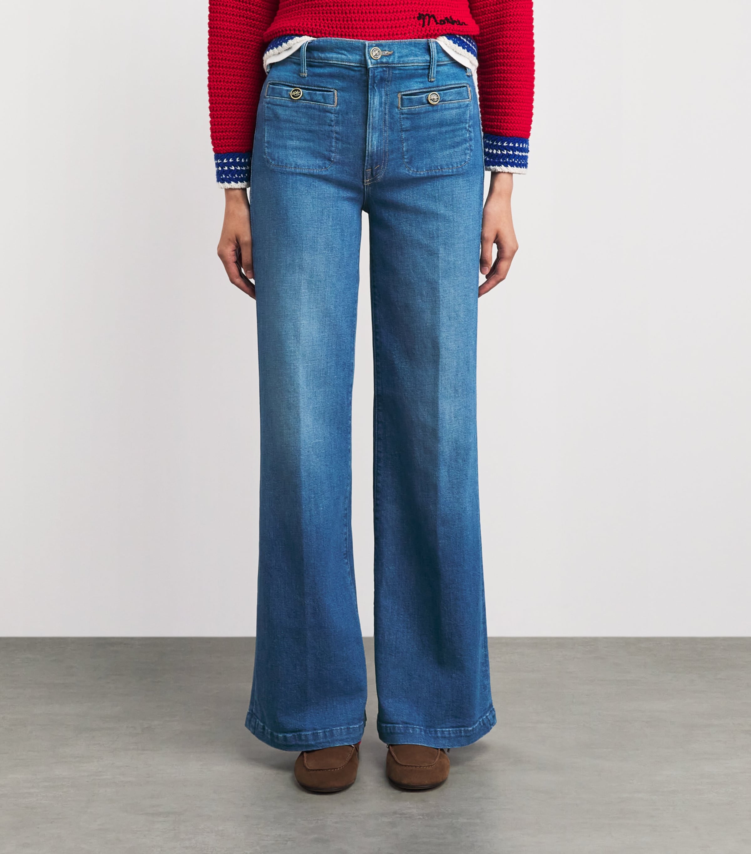 MOTHER Womens The Hustler Stashed Roller Sneak Jeans Wkm Whisk Me Aw Image 4
