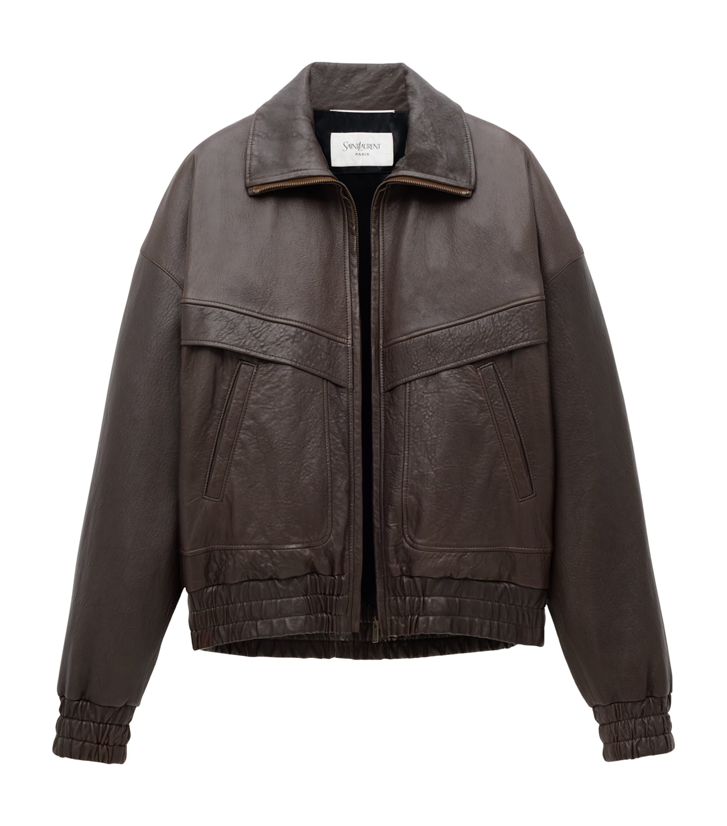 Saint Laurent Brown Leather Bomber Jacket | Harrods UK
