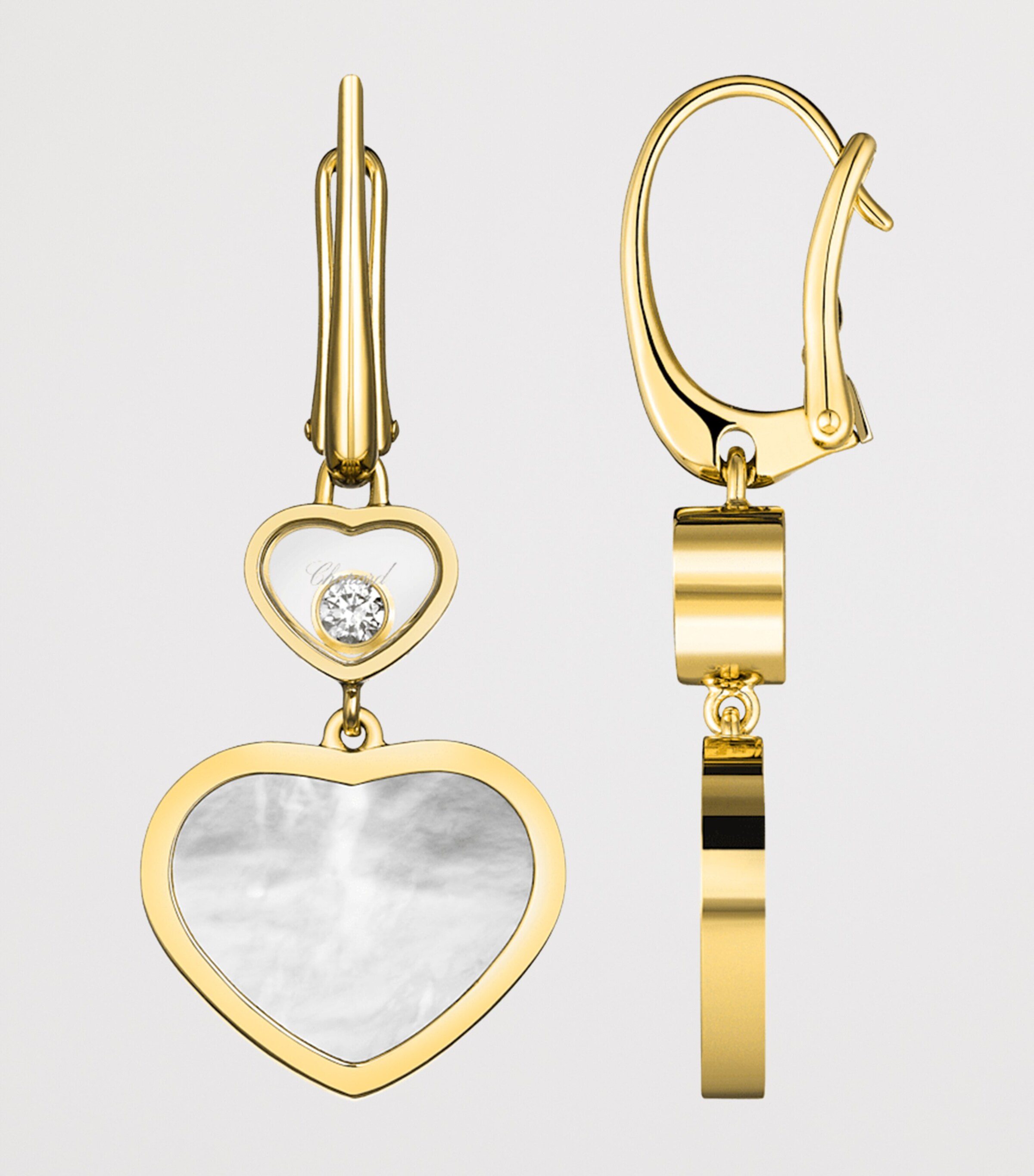 Yellow Gold, Diamond and Mother-of-Pearl Happy Hearts Drop Earrings 18K YELLOW GOLD Image 3