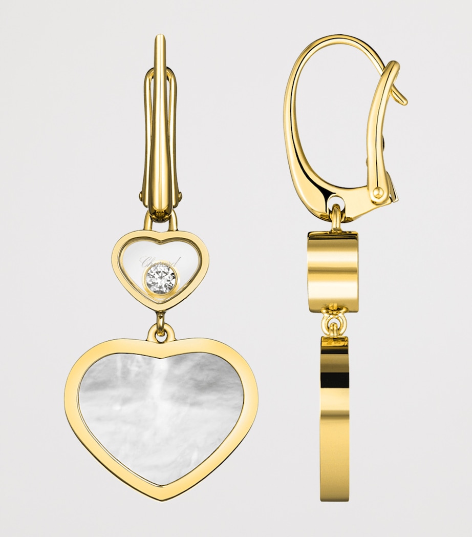 Yellow Gold, Diamond and Mother-of-Pearl Happy Hearts Drop Earrings 18K YELLOW GOLD Image 3