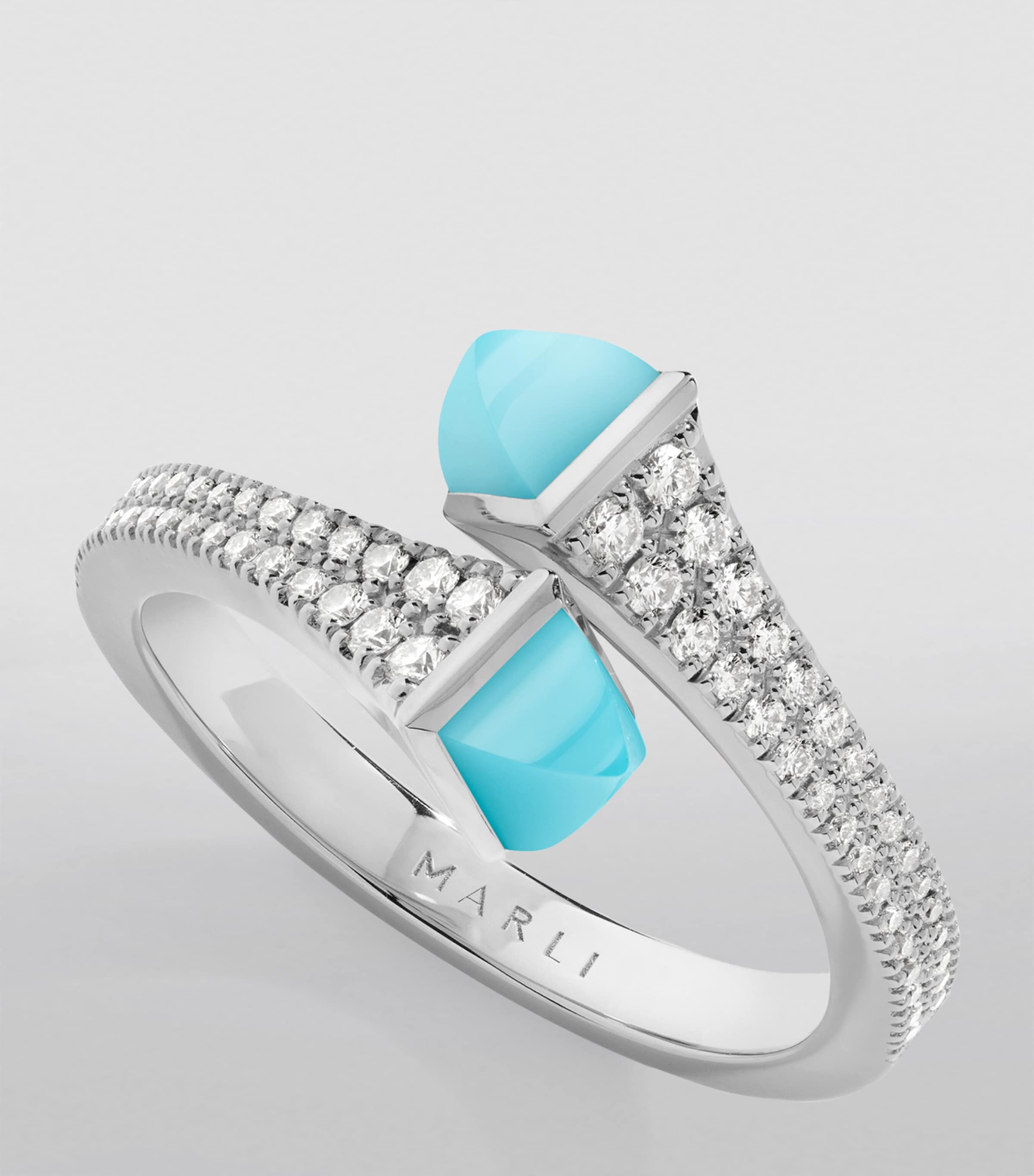 White Gold, Diamond and Sea Blue Chalcedony Cleo Ring WHITE GOLD Image 2