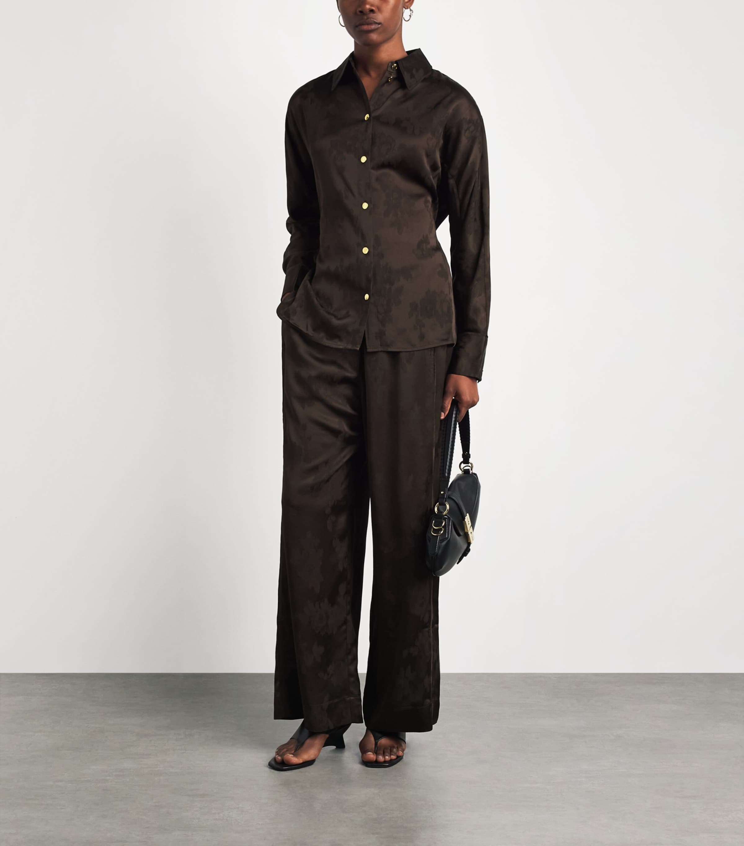 GANNI Womens Satin Jacquard Drawstring Trousers Zwx Demitasse Image 2