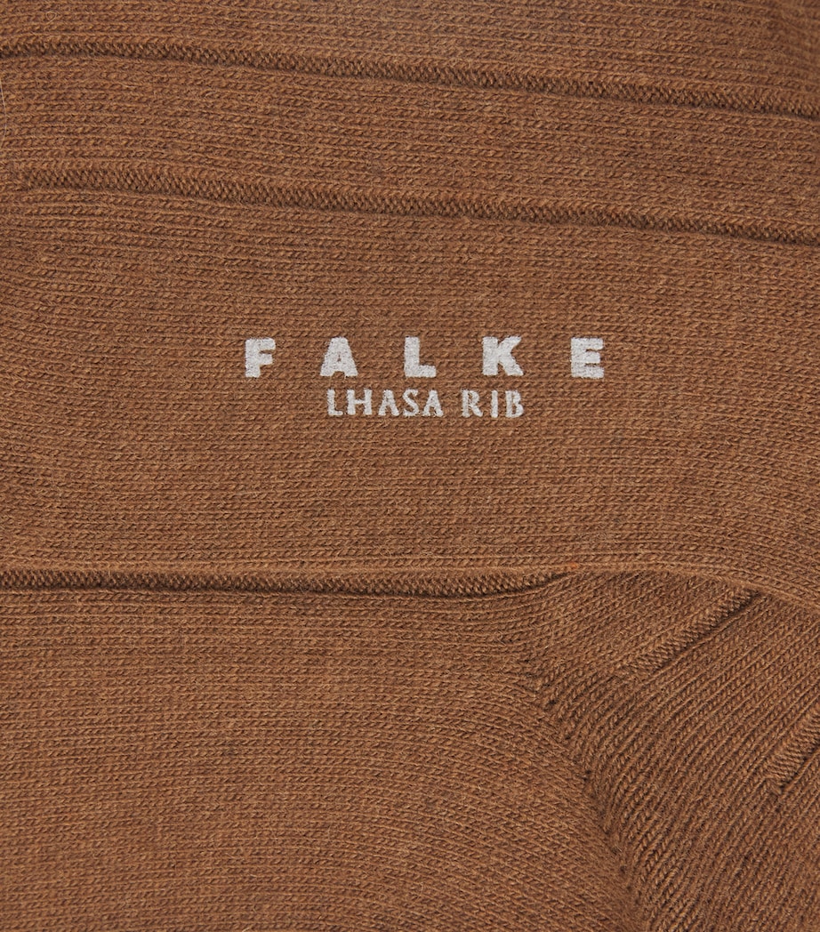 Falke Mens Wool-Cashmere Blend Lhasa Ribbed Socks Cappucino Image 2