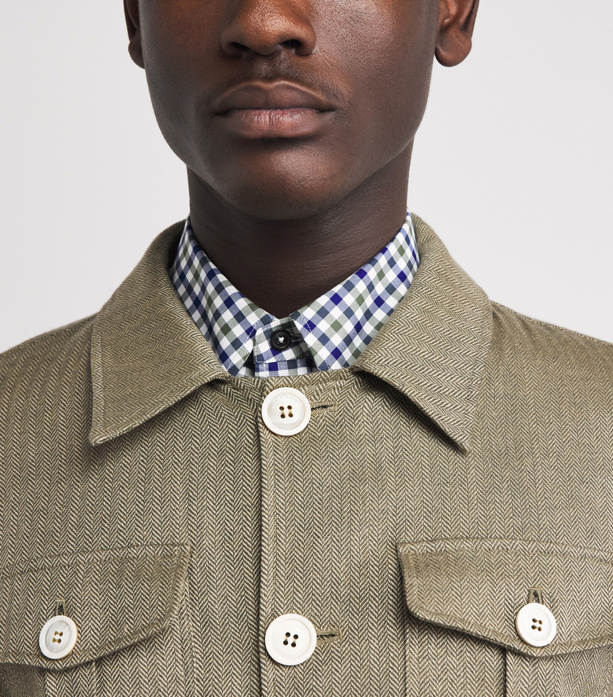 Purdey Mens Cotton-Blend Herringbone Overshirt Sage Image 3
