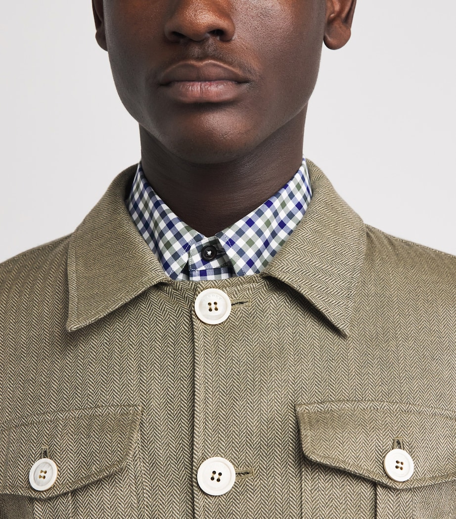 Purdey Mens Cotton-Blend Herringbone Overshirt Sage Image 3