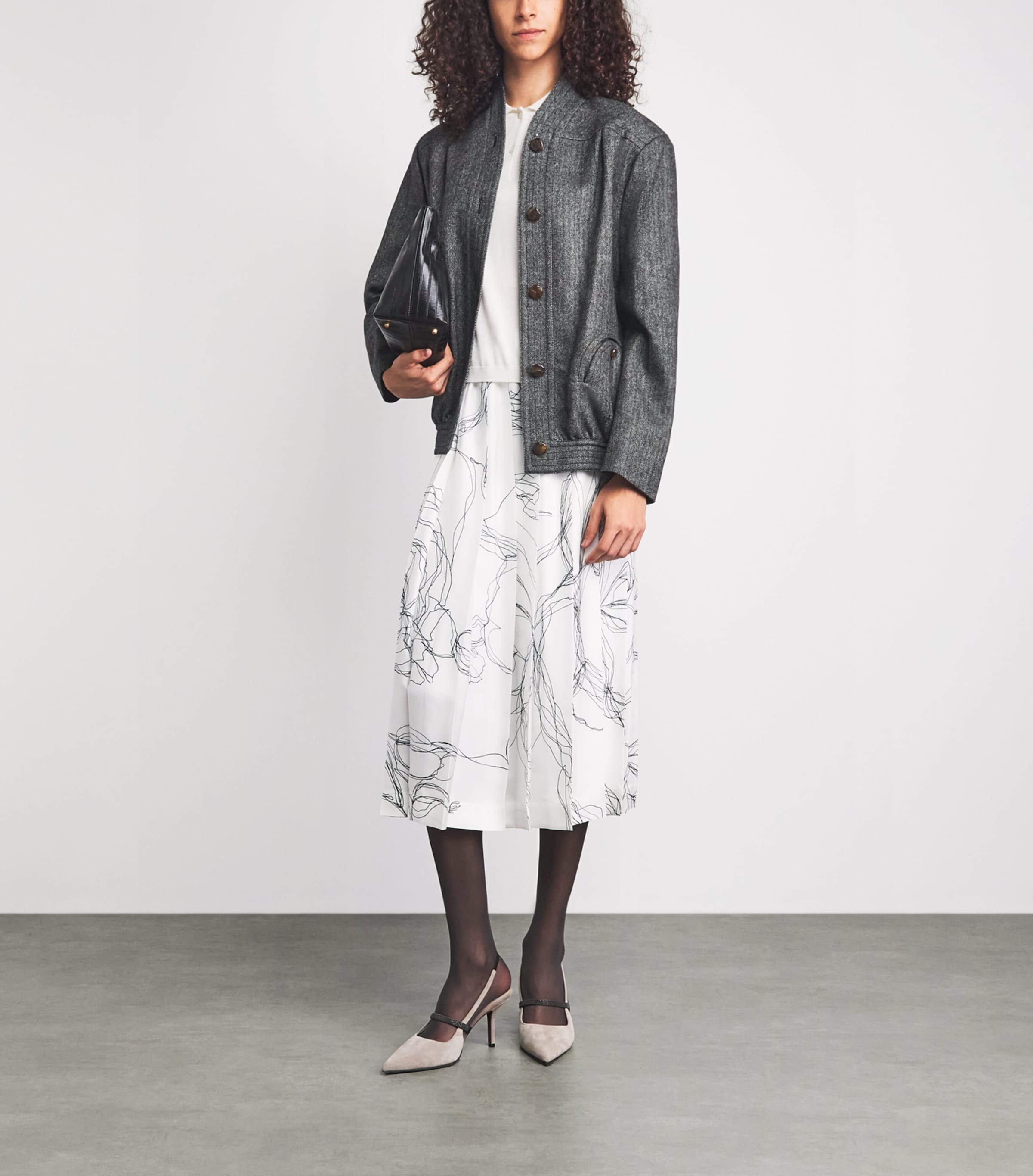 Fabiana Filippi Womens Silk Floral Pleated Midi Skirt Bianco Image 2