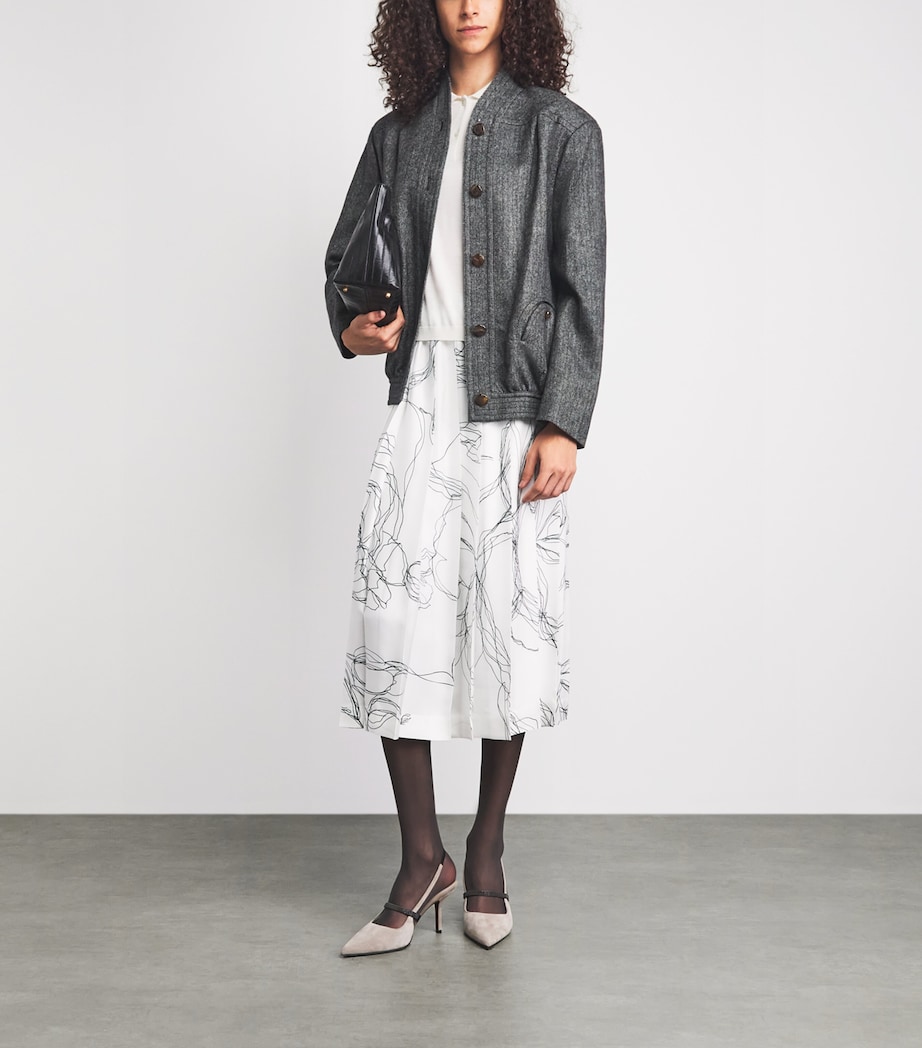 Fabiana Filippi Womens Silk Floral Pleated Midi Skirt Bianco Image 2