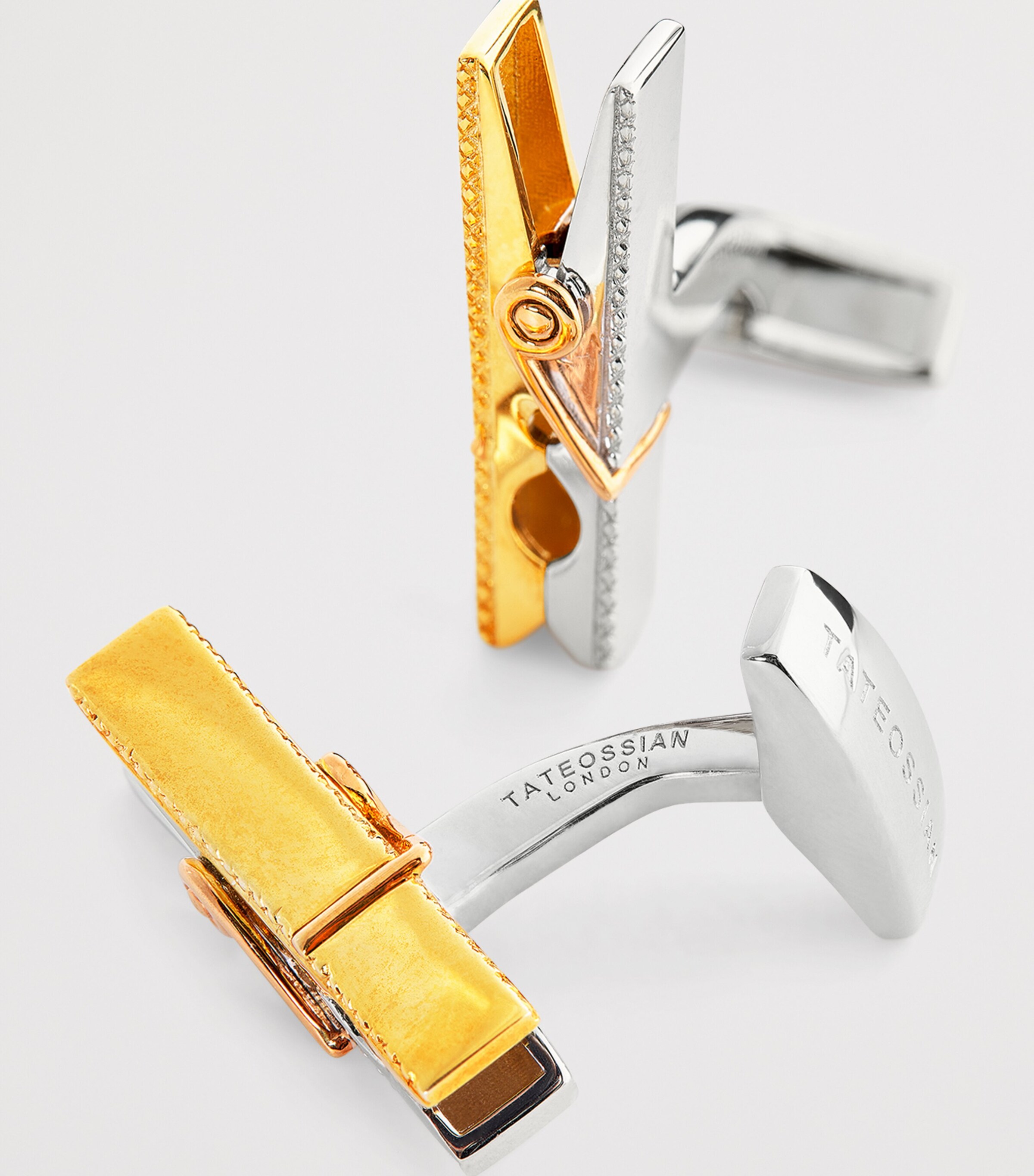 Tateossian Sterling Silver Mayfair Peg Cufflinks Sil & Gld Colour Image 5
