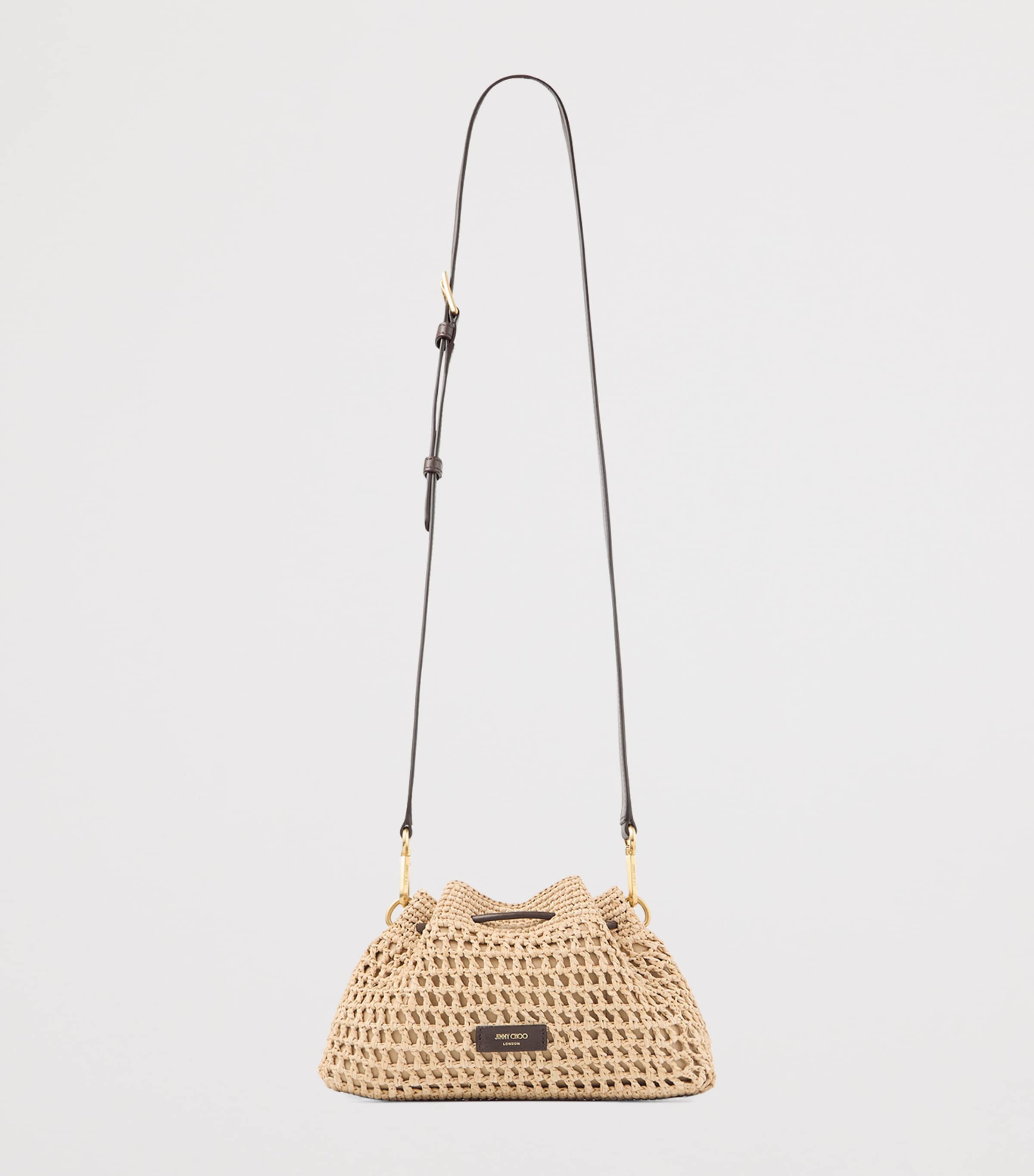 Jimmy Choo Small Cinch Raffia Shoulder Bag Natural/chocolate/go Image 3