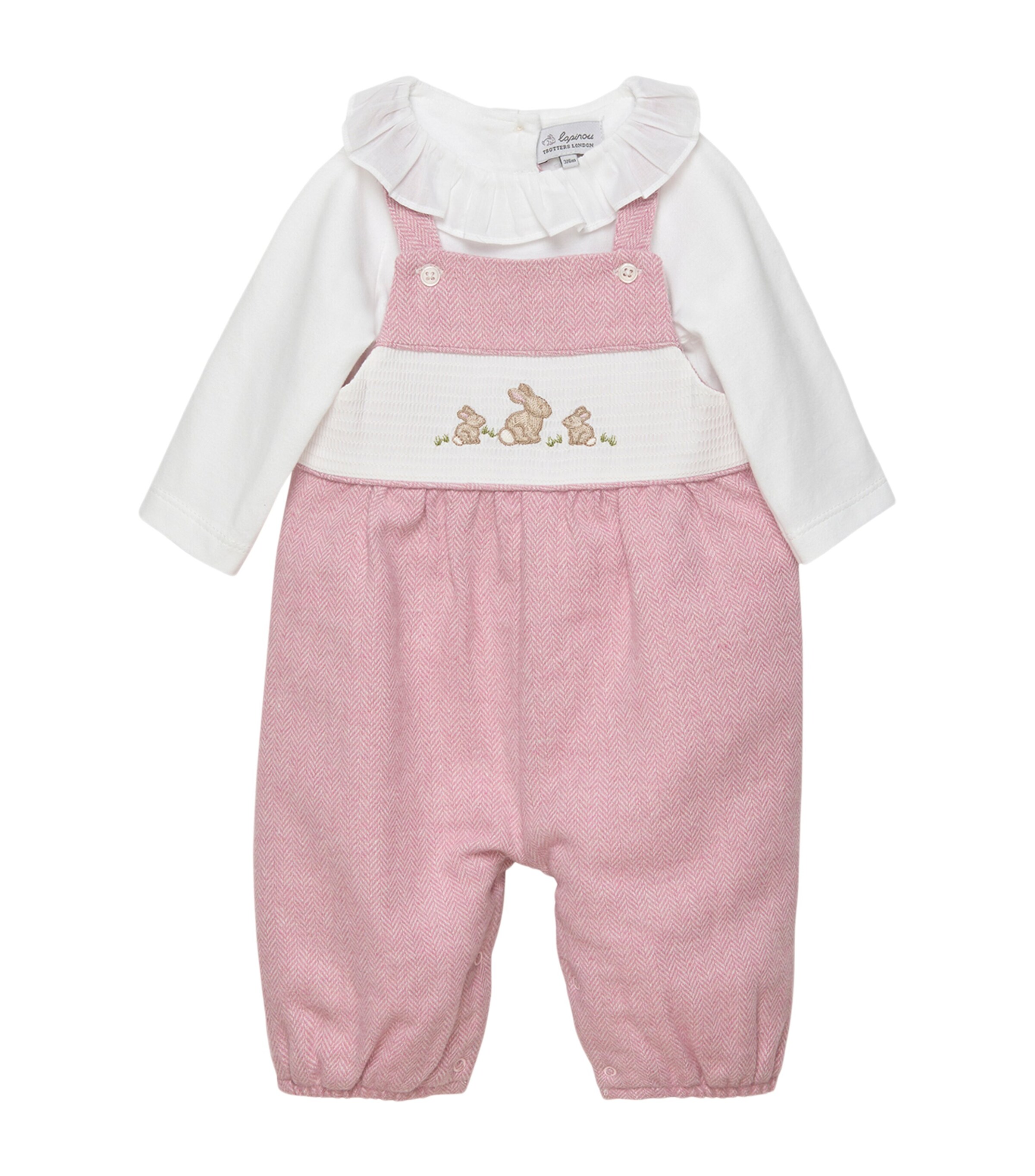 Herringbone Bunny Bodysuit (3-24 Months) PALE PINK HERRINGBON Image 1