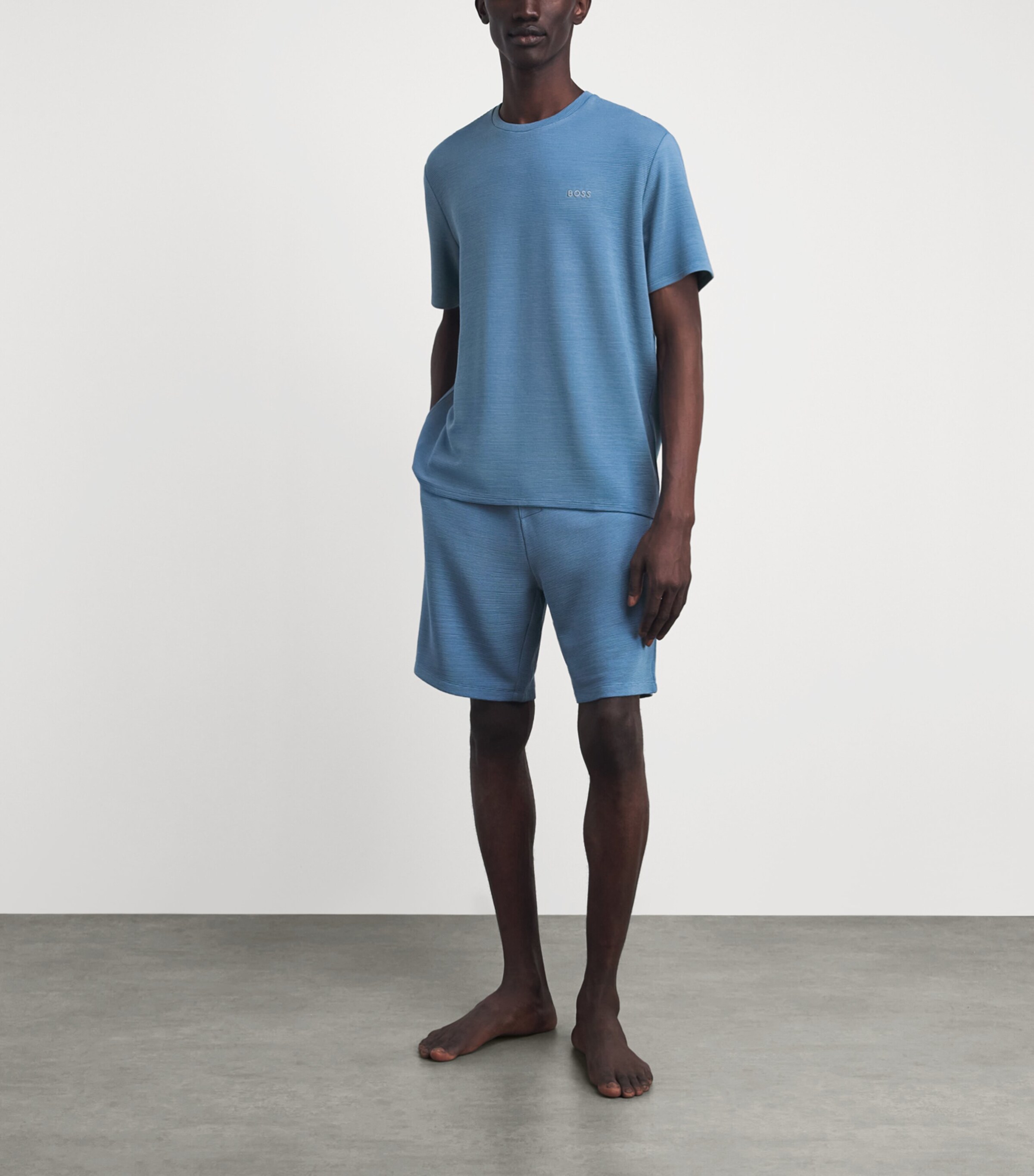 BOSS Mens Rib-Knit Logo T-Shirt Light/pastel Blu Image 2