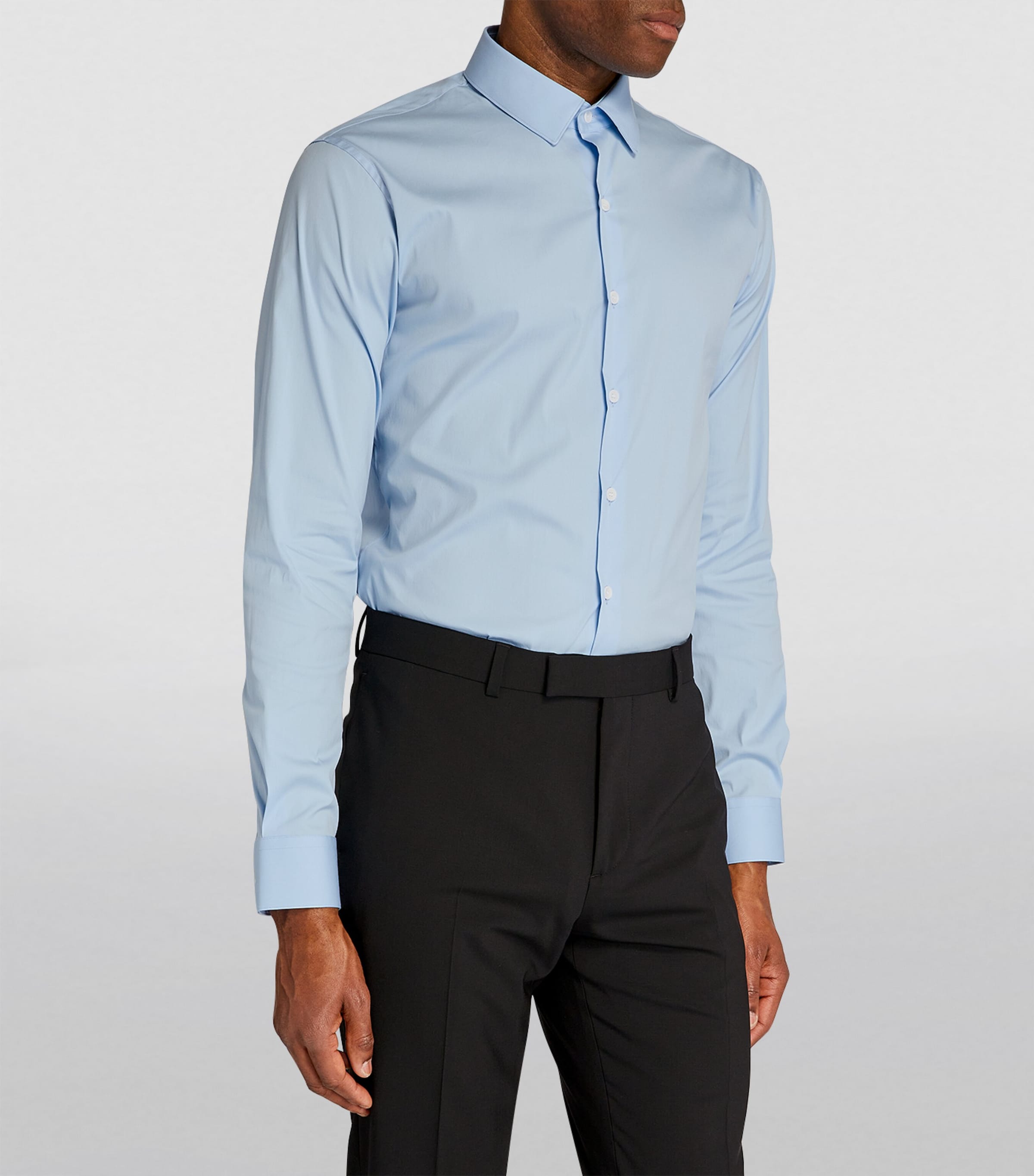 Cotton-Blend Point-Collar Shirt SKY BLUE Image 3