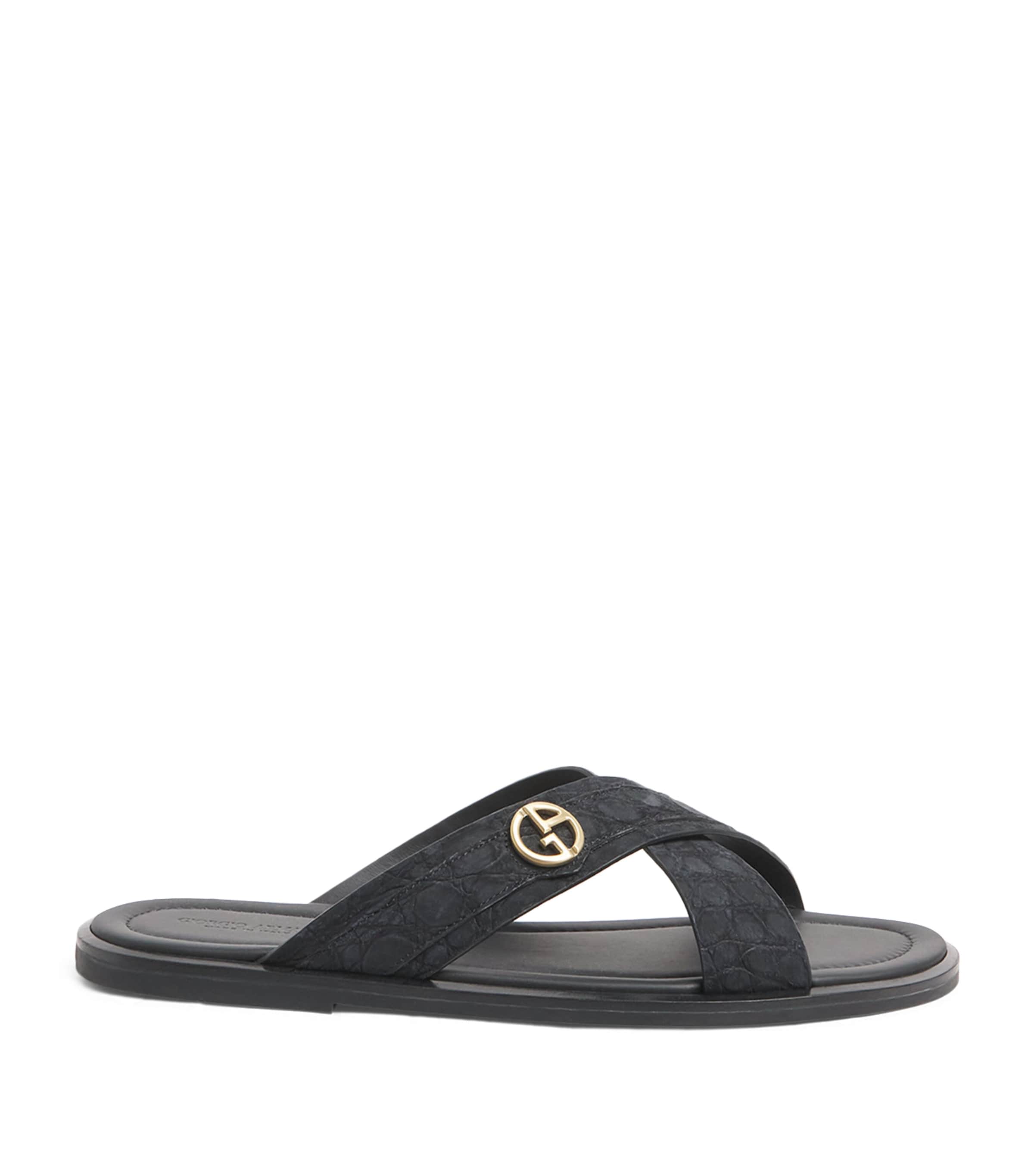 Giorgio Armani Caiman Leather Cross Sandals