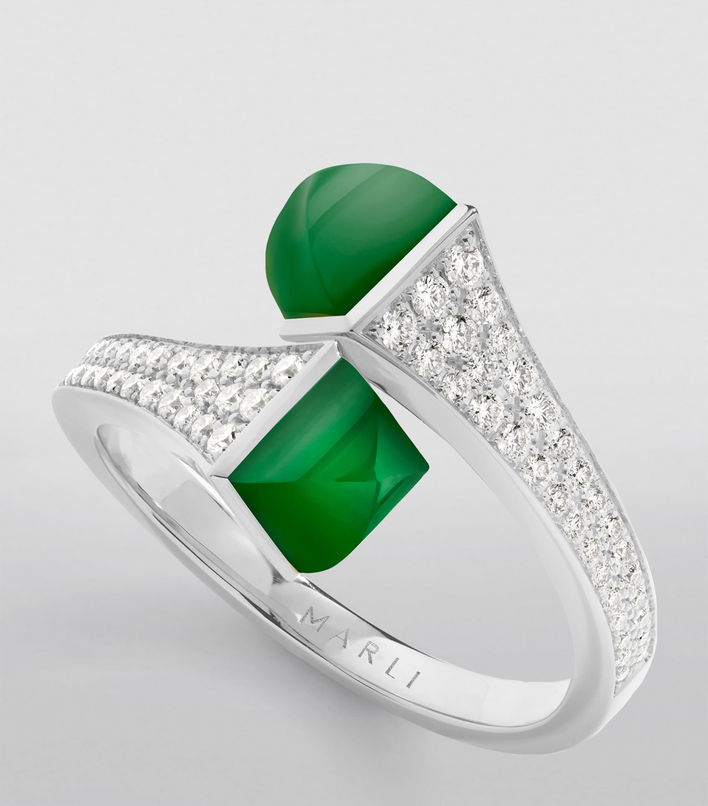 Midi White Gold, Diamond and Green Agate Cleo Ring WHITE GOLD Image 2