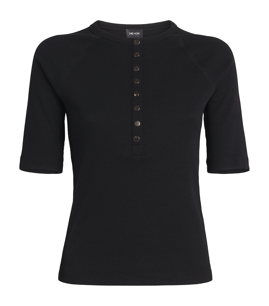 ME+EM Womens Stretch-Organic Cotton Slim Henley Top Black Image 1