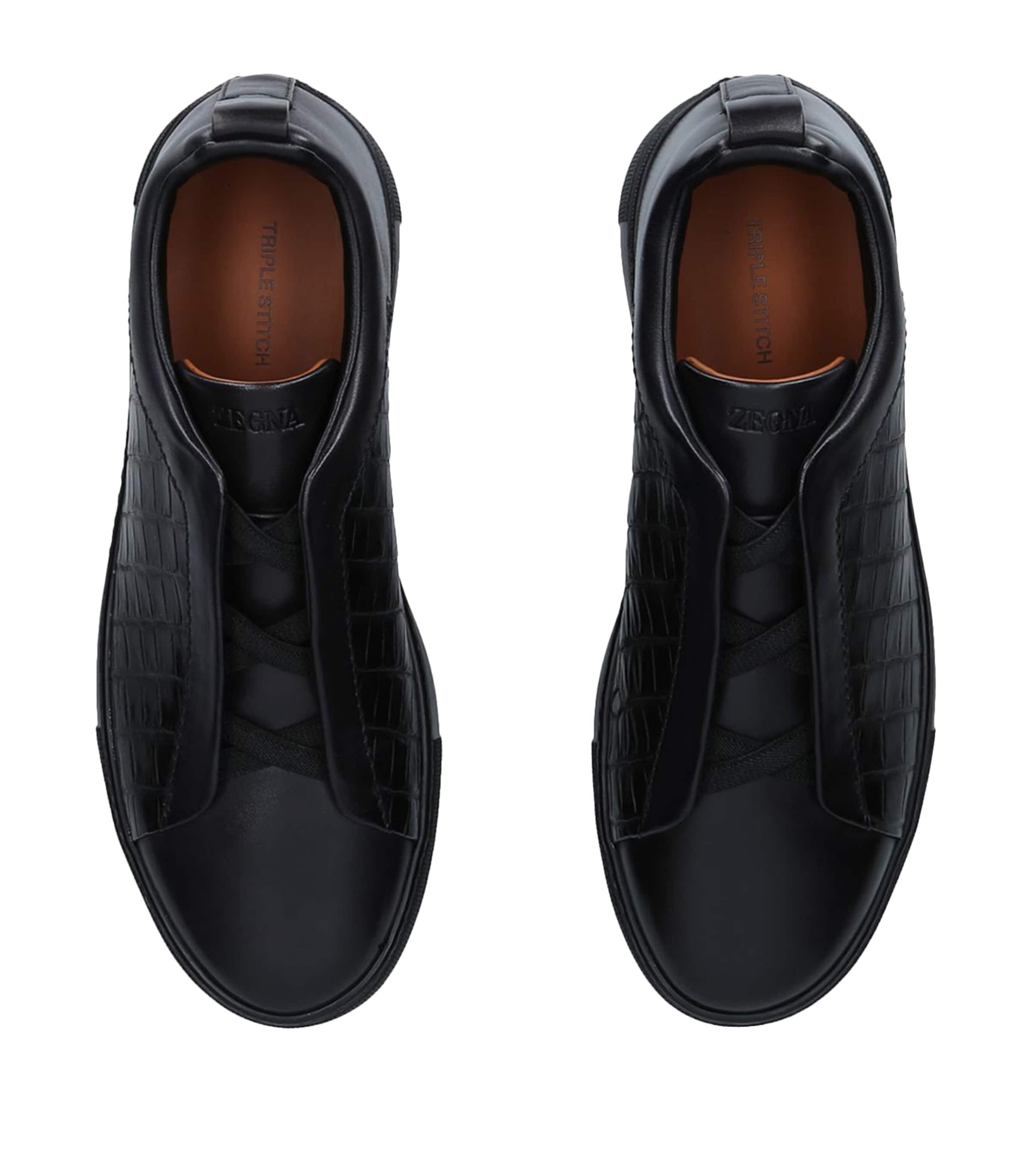 Zegna Crocodile Leather Triple Stitch Sneakers Black Image 4