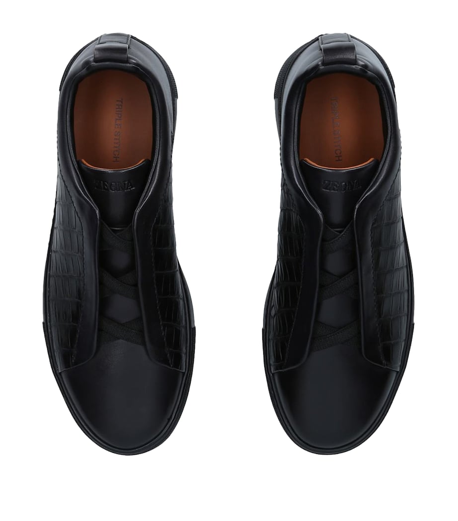 Zegna Crocodile Leather Triple Stitch Sneakers Black Image 4