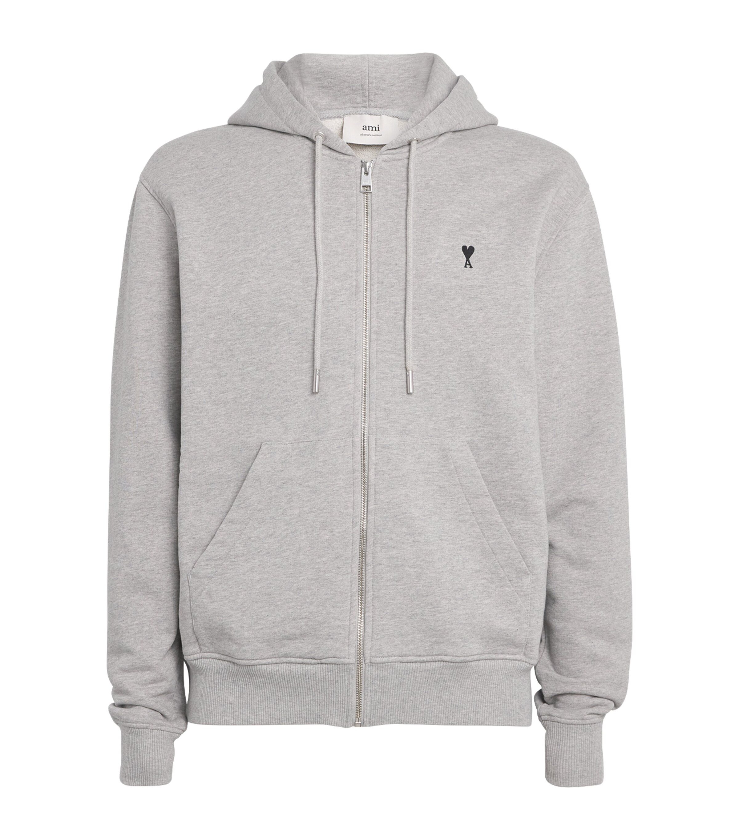 AMI Paris Grey Organic Cotton Ami de Coeur Zip-Up Hoodie | Harrods US