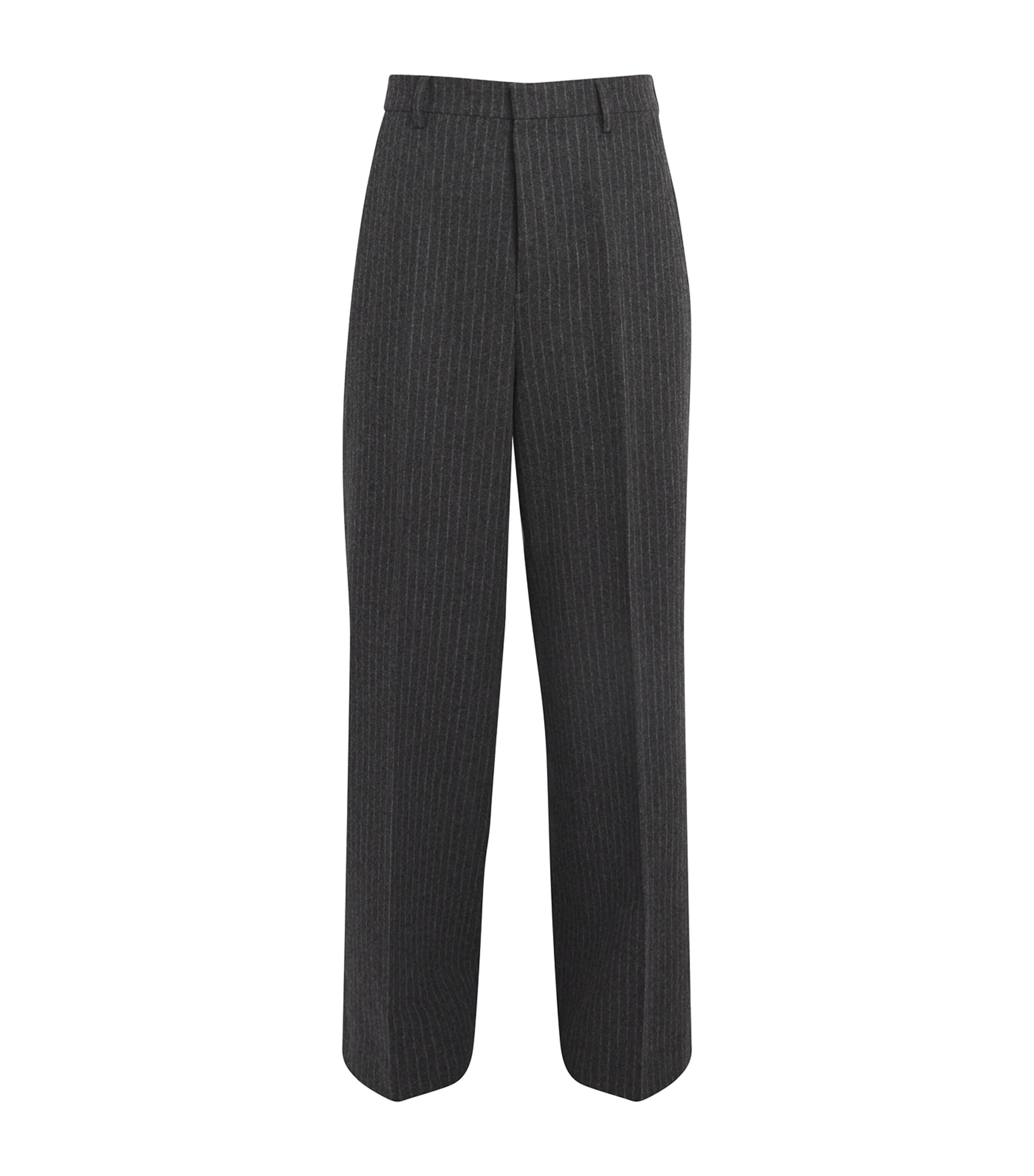 Shop Ami Alexandre Mattiussi Wool Pinstripe Wide-leg Trousers In Grey