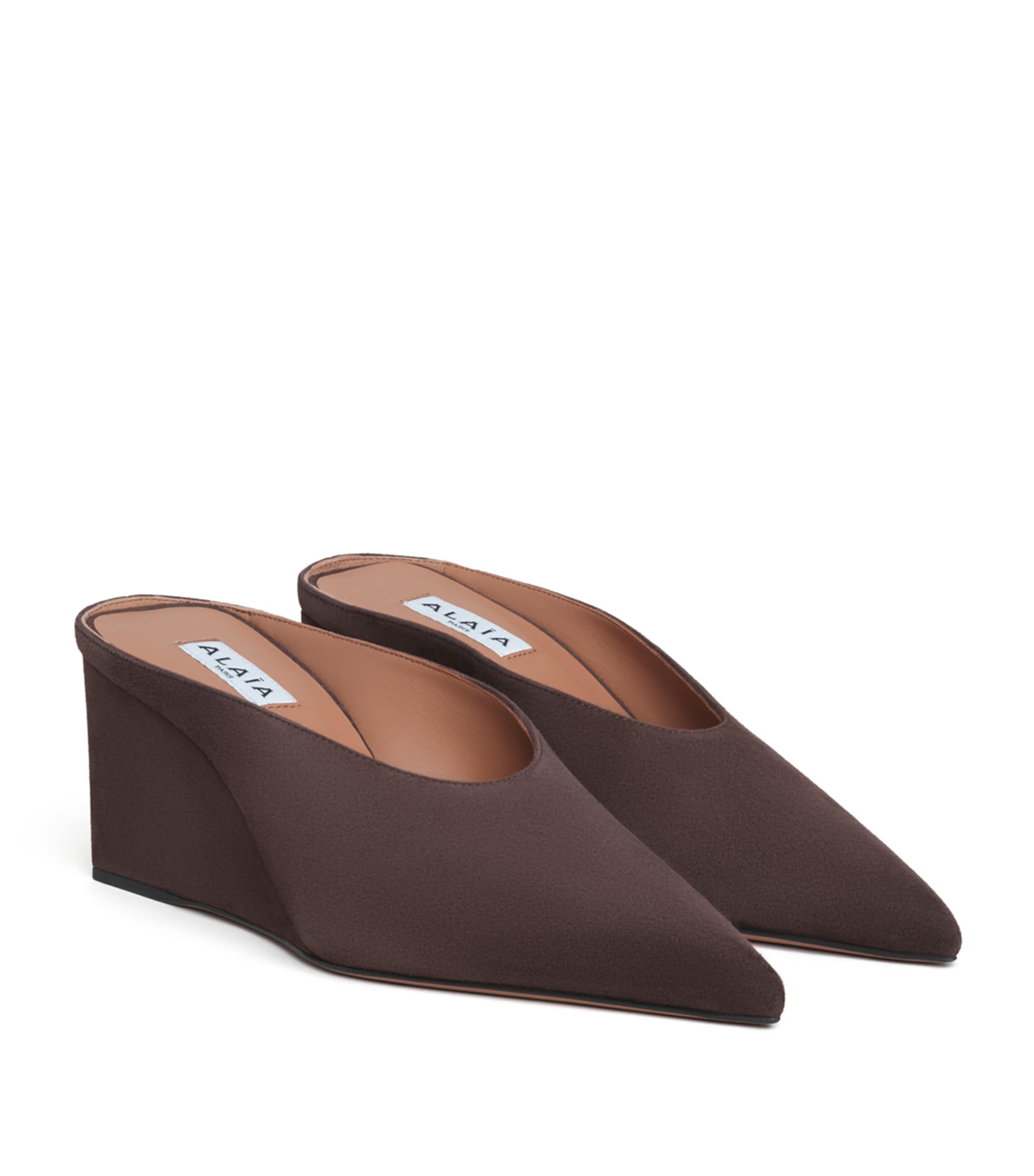 Alaïa Suede Cube Wedge Mules 75 Dark Brown Image 2