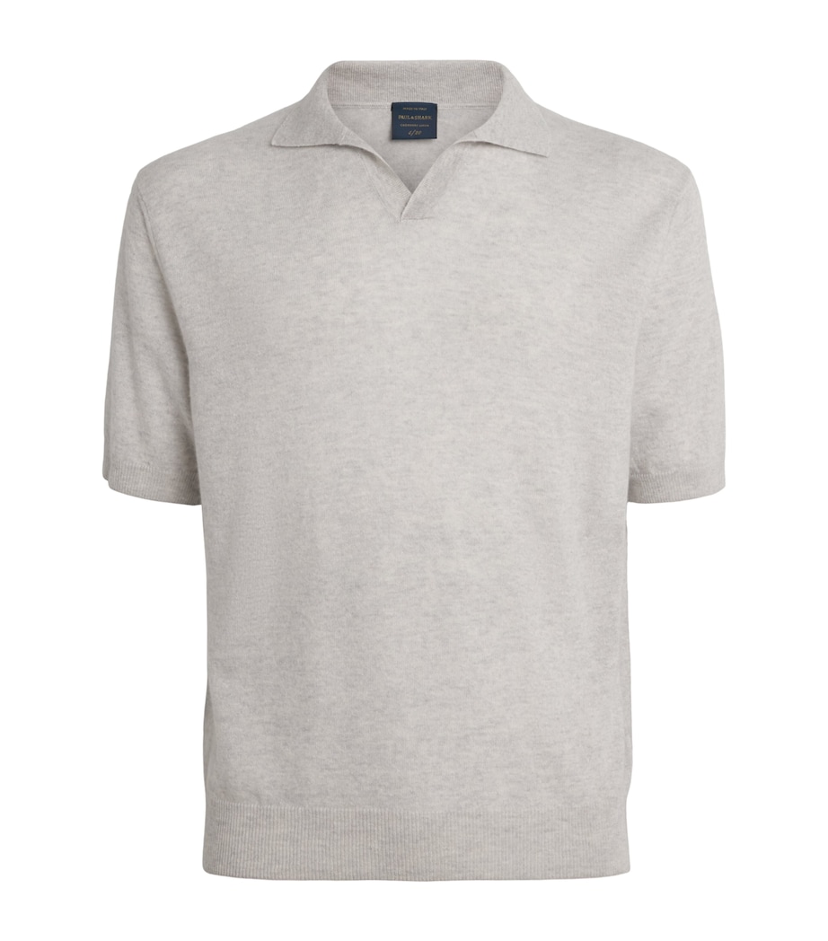 Paul & Shark Mens Cashmere-Linen Open-Collar Polo Shirt Light Grey Image 1