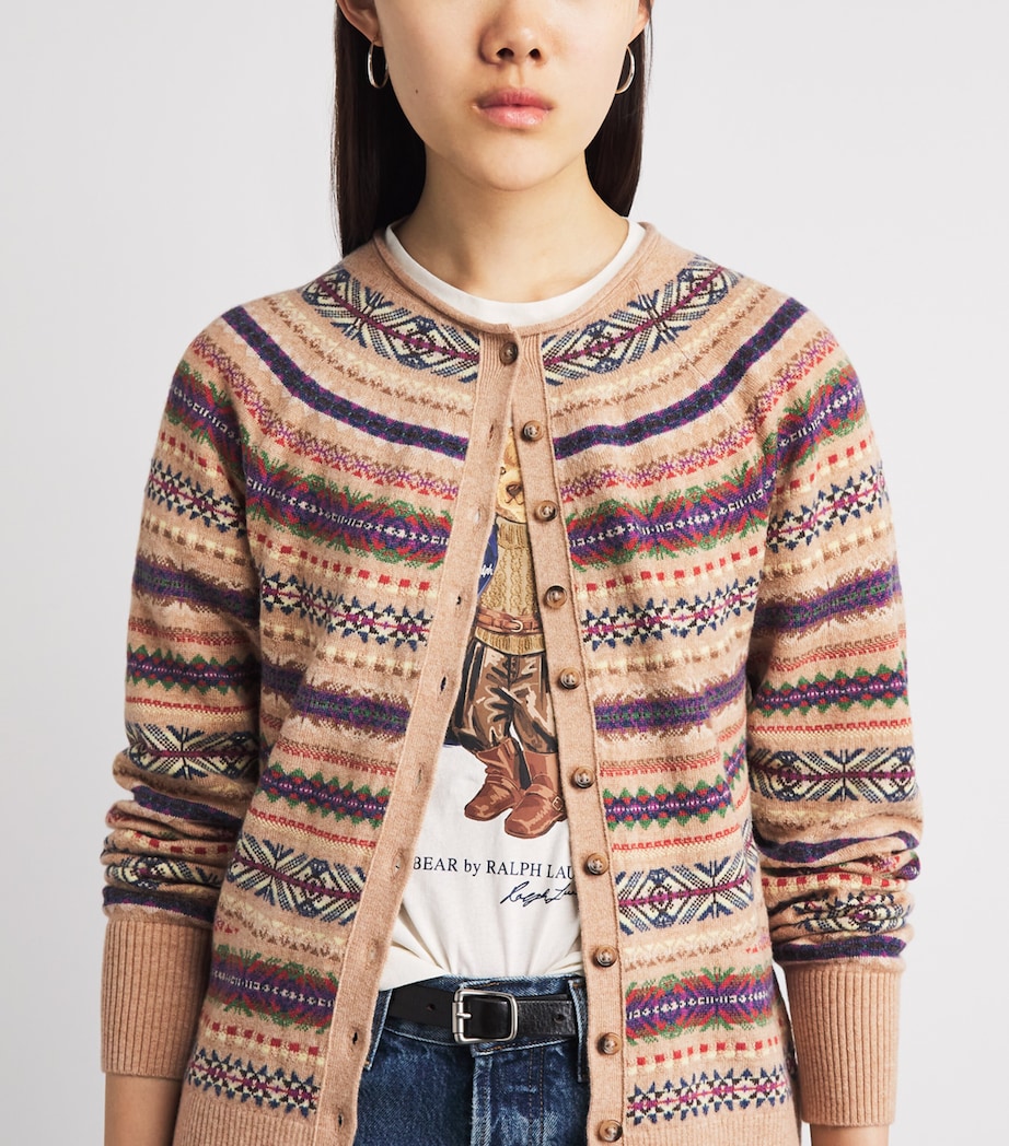 Polo Ralph Lauren Womens Wool-Blend Fair Isle Cardigan Tan Multi Image 3