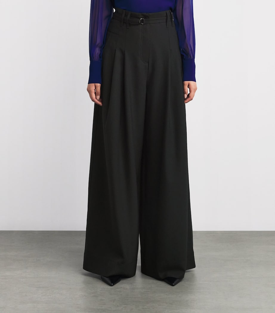 Pleated Wide-Leg Trousers BLACK Image 3