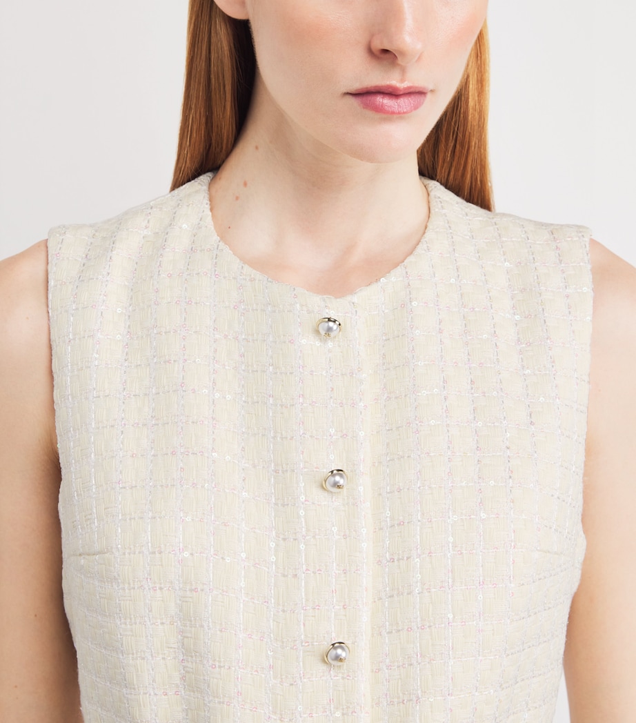 Tweed Pleated Mini Dress ECRU Image 4