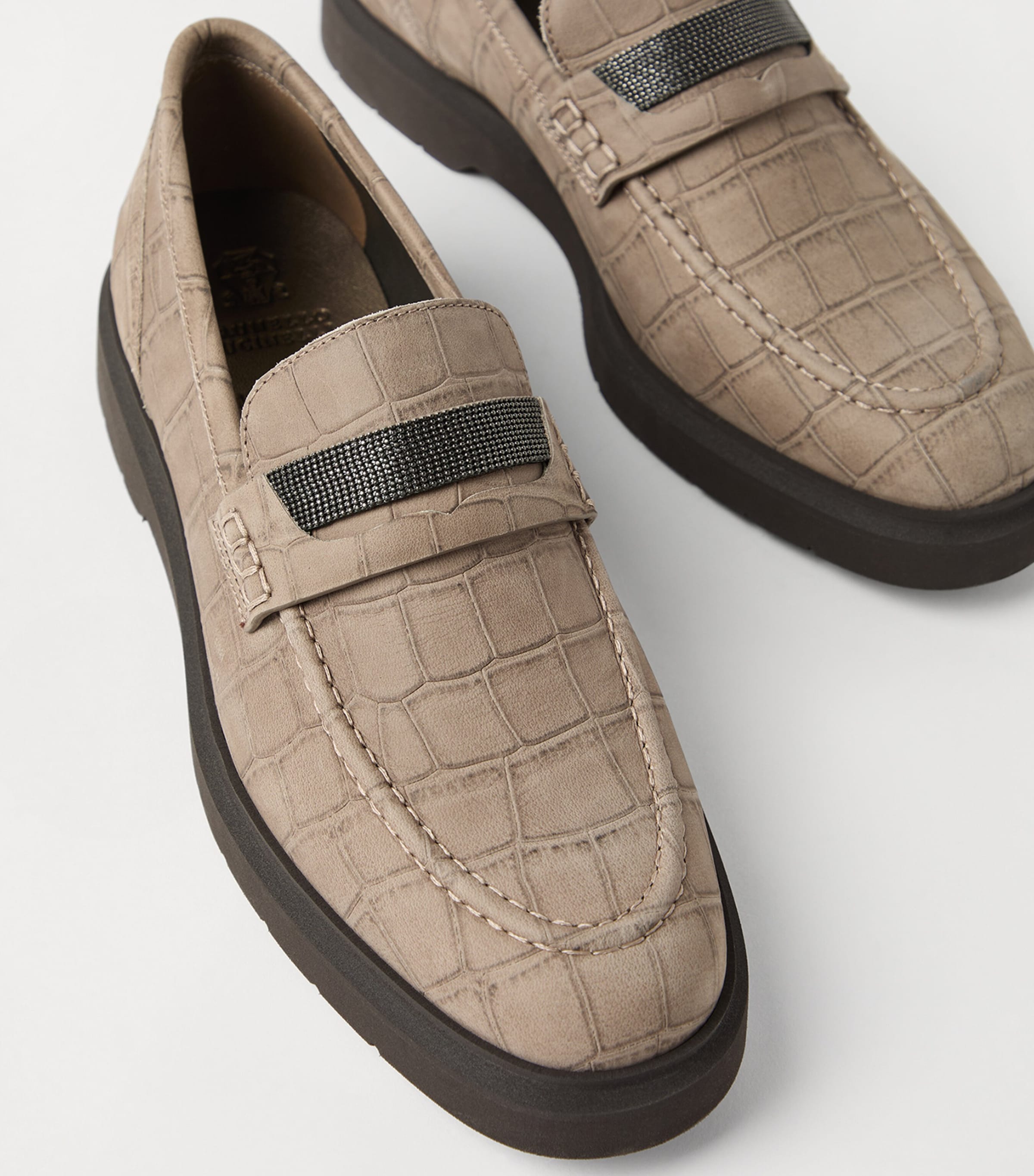 Leather Croc-Embossed Loafers C3983 Image 5