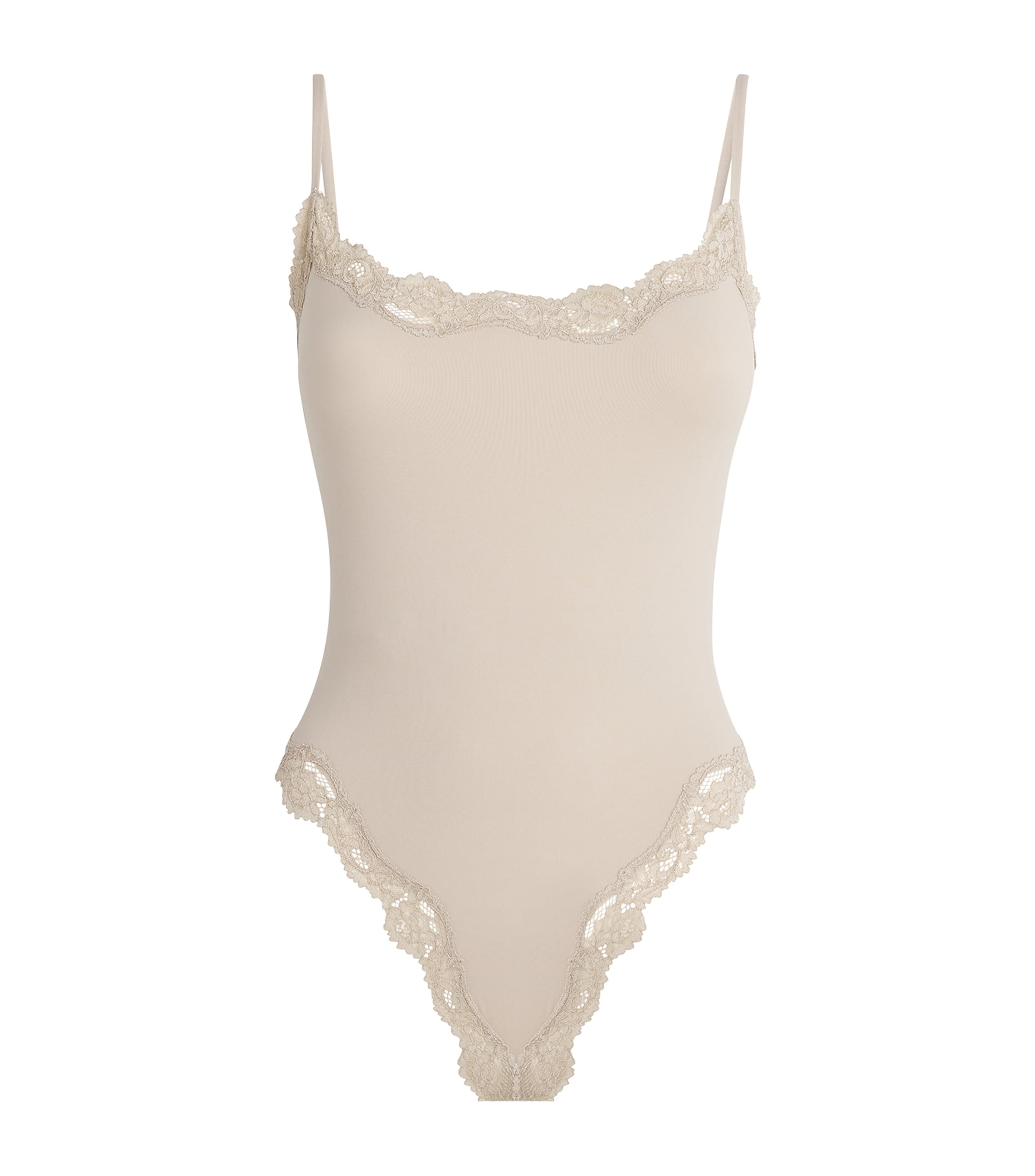 Shop Skims Lace-trim Fits Everybody Bodysuit In Neutral