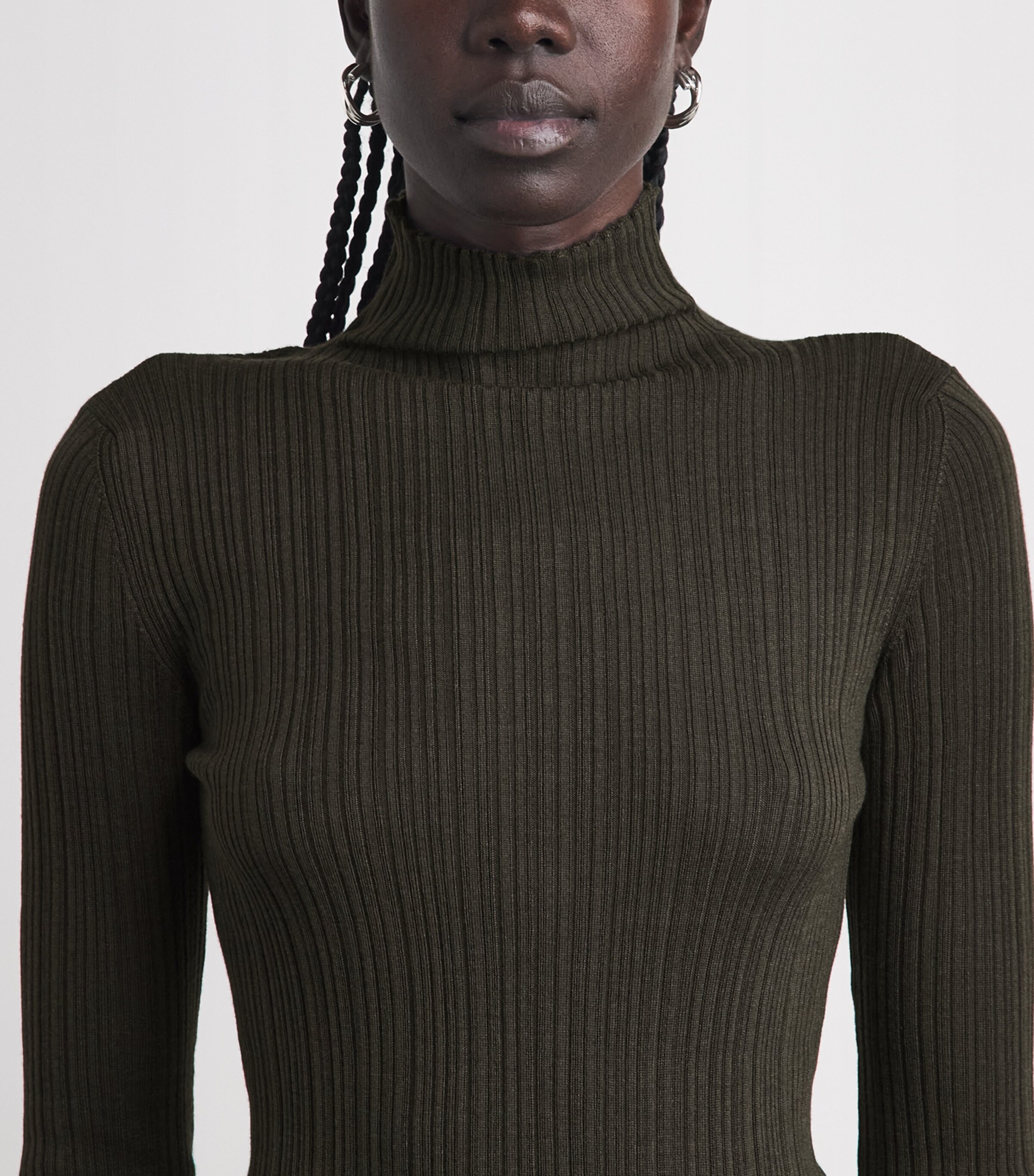 Agnona Womens Cashmere-Wool-Silk Corteccia Stitch Top Green Olive Image 3