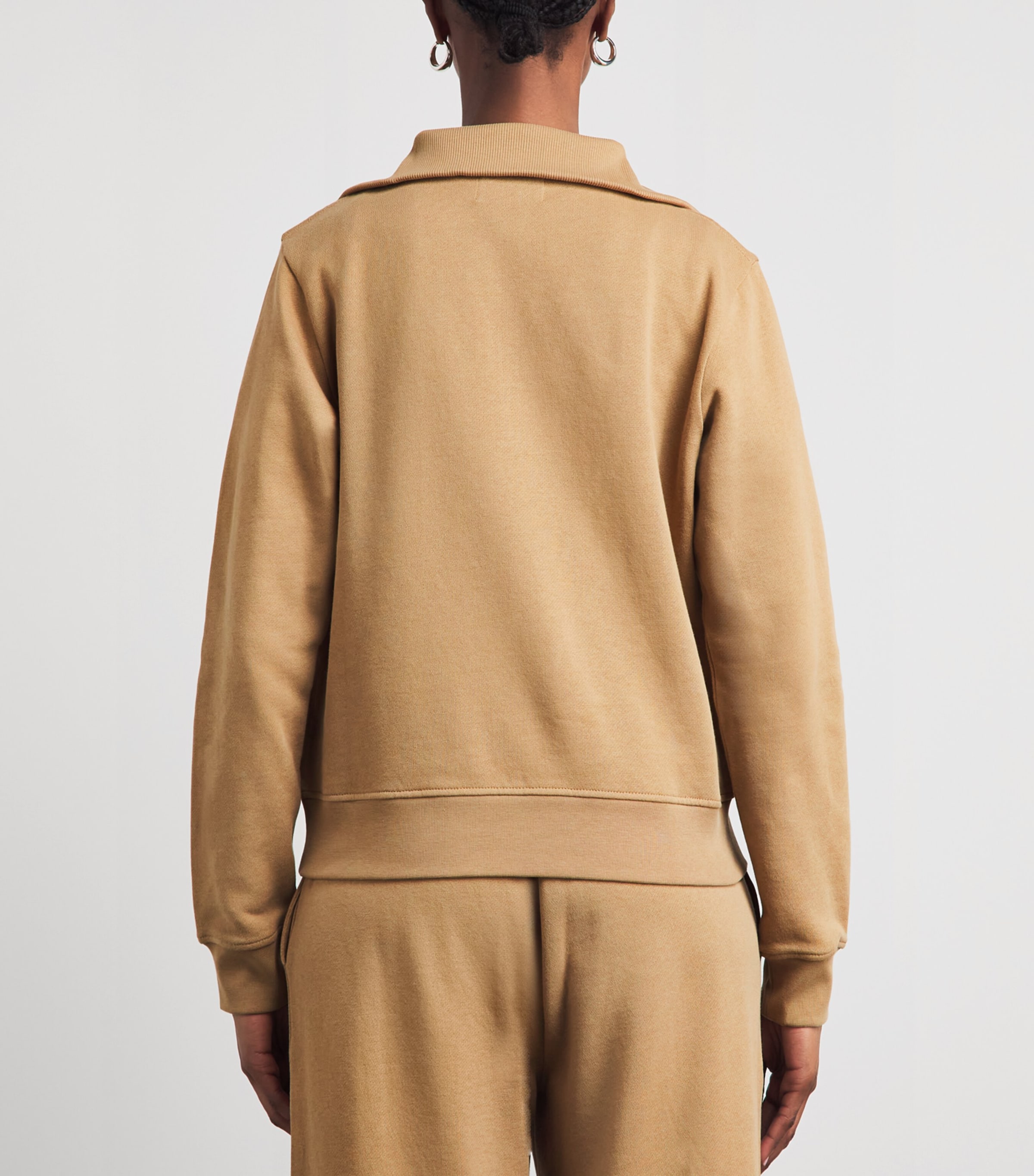 Harrods Womens Cotton Zip-Up Funnel-Neck Sweater Camel Image 5