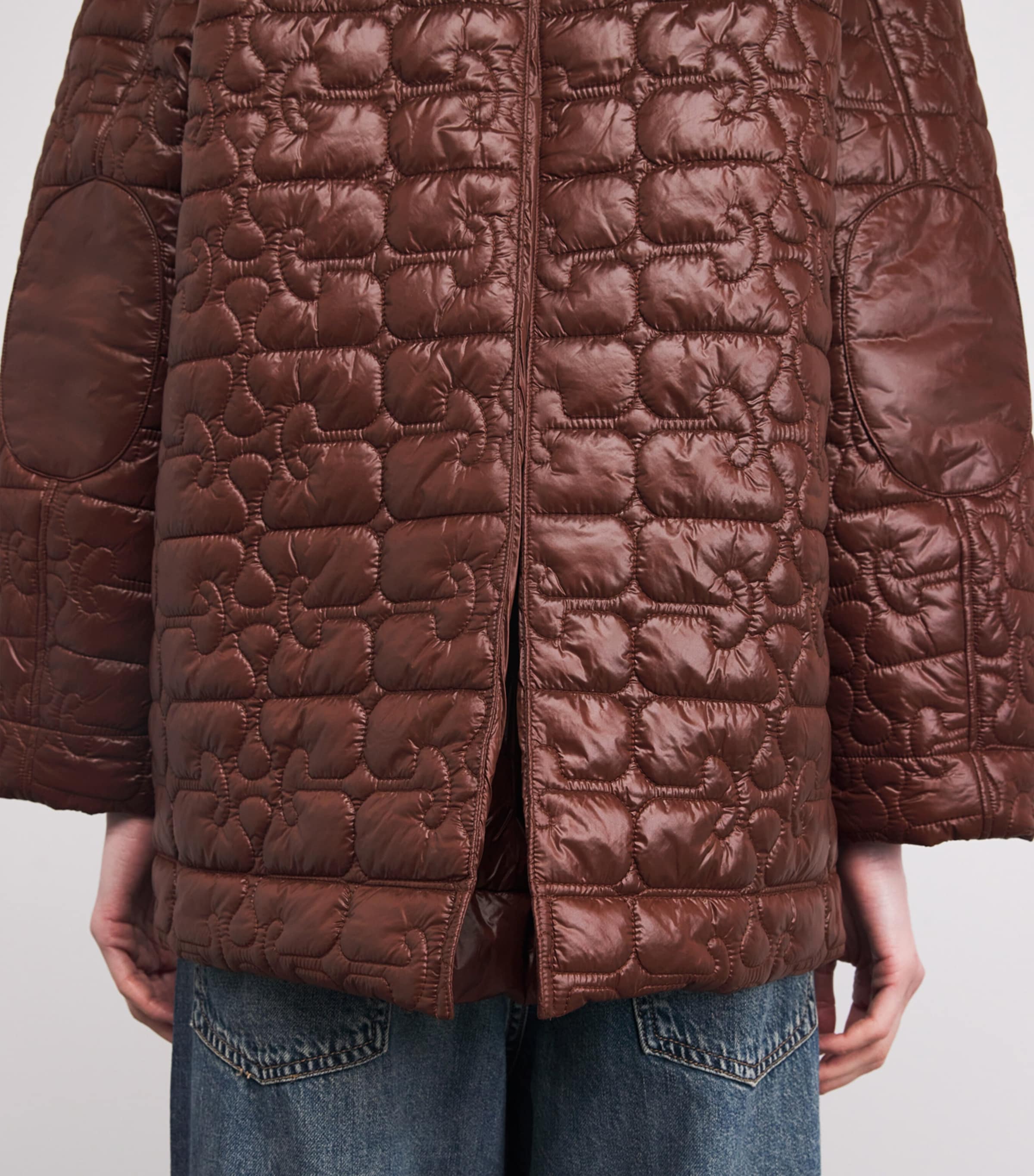 Corduroy-Collar Shiny Quilted Jacket 979 CHICORY COFFEE Image 6