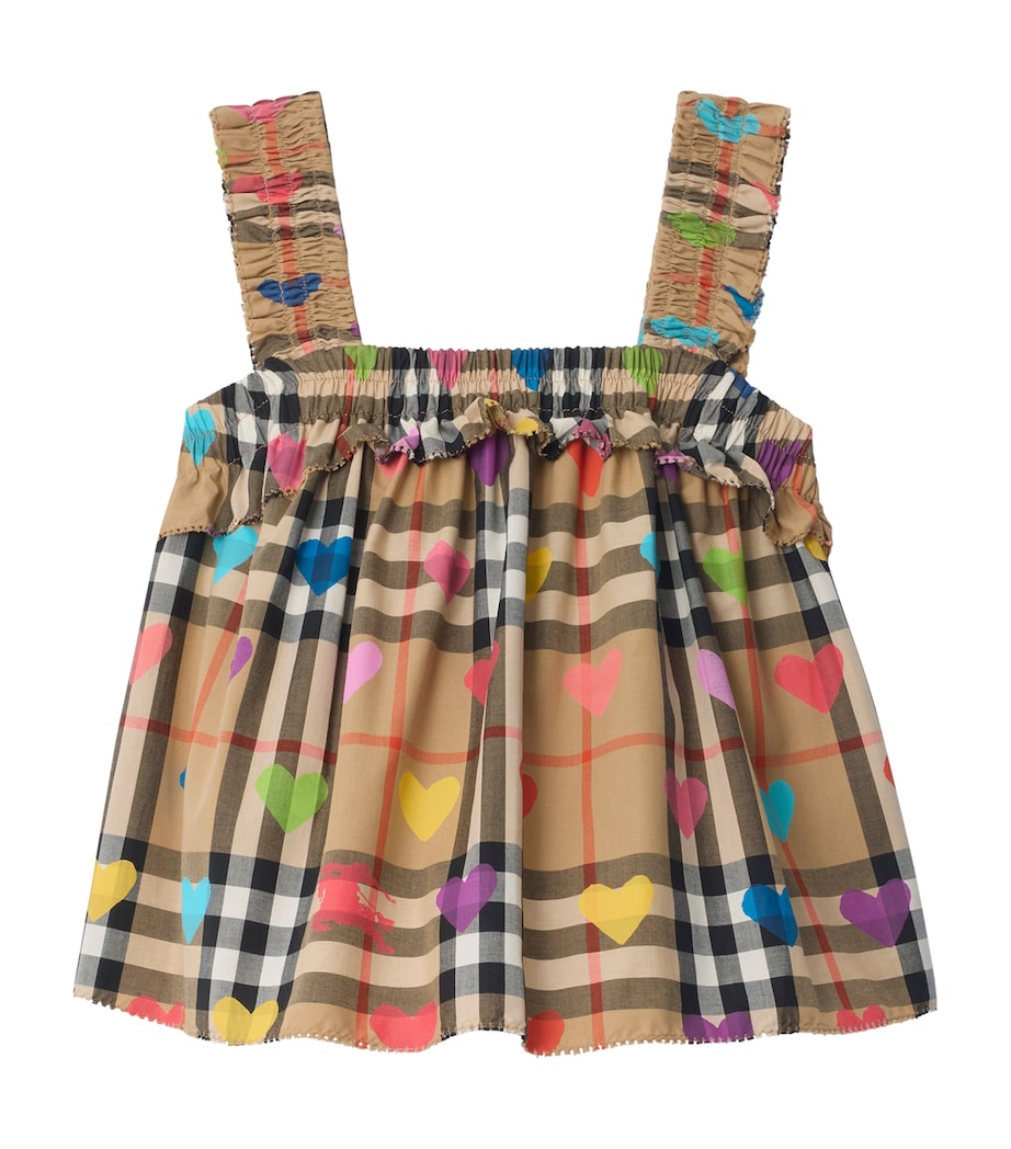 Burberry Kids Cotton Heart Check Top (3-12 Years) Sand Ip Pat Image 1