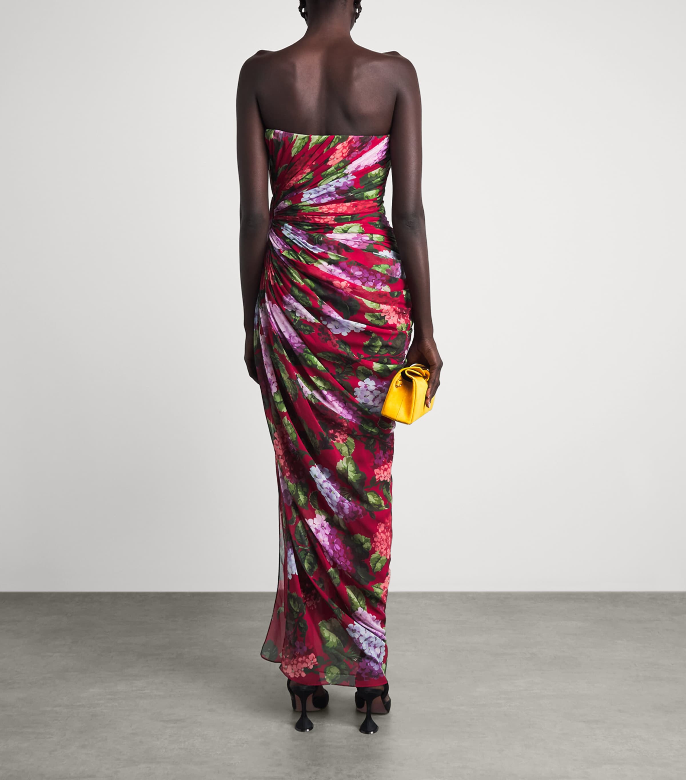 Carolina Herrera Womens Silk Floral Draped Midi Dress Cranberry/multi Image 4