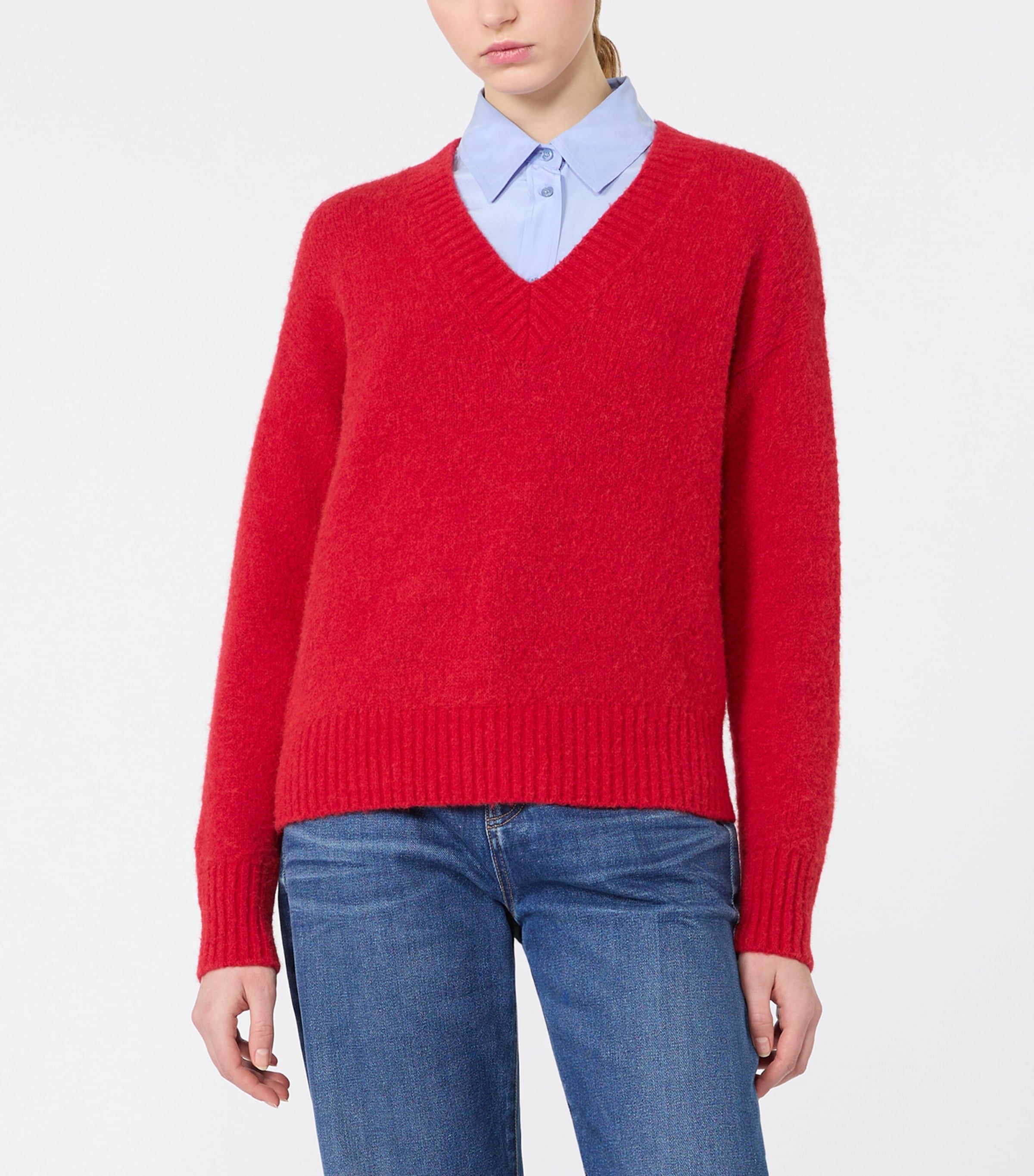 Weekend Max Mara Womens Alpaca-Blend V-Neck Sweater Red Image 3