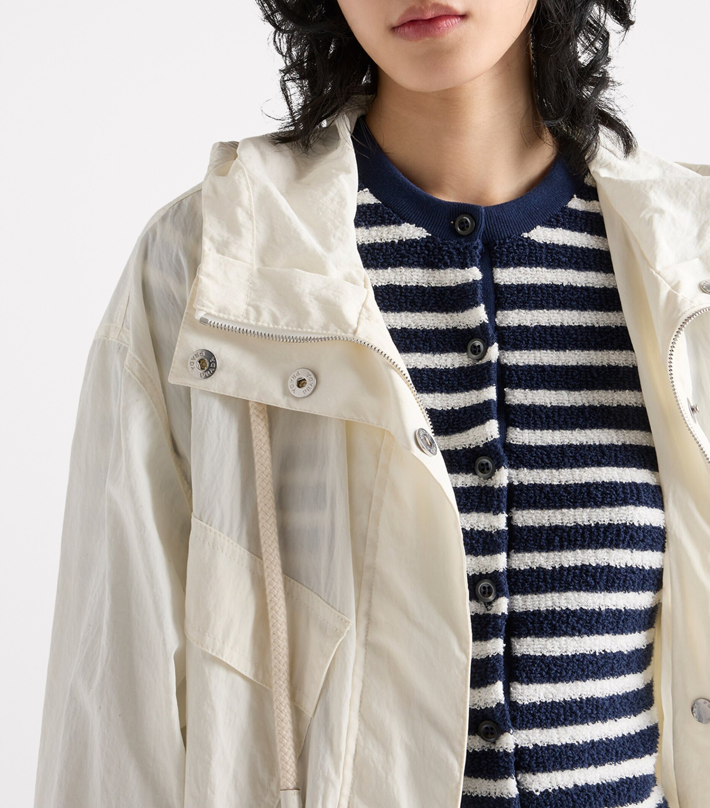 Prada Womens Bouclé Stripe Cardigan Image 3