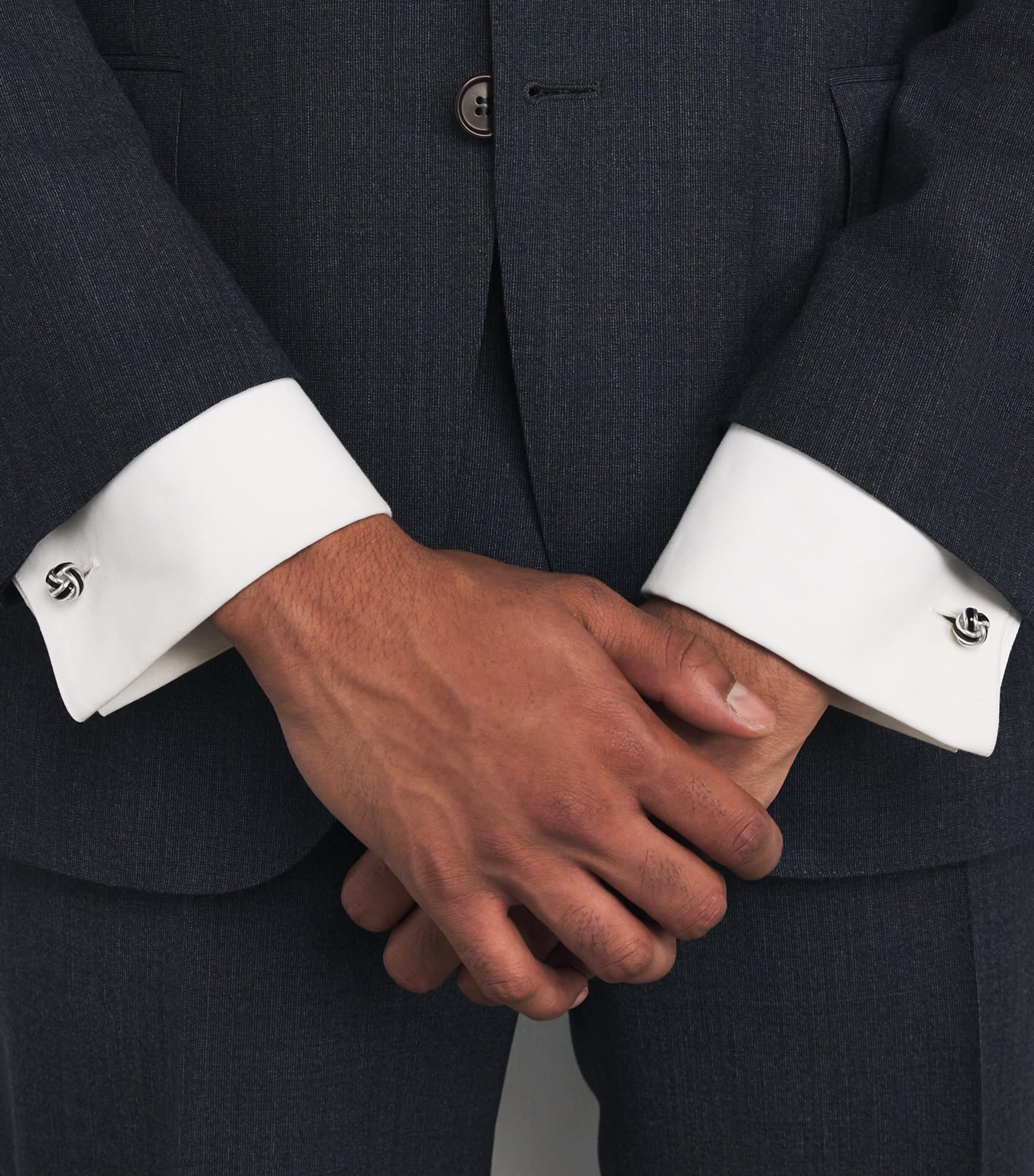 Deakin & Francis Sterling Silver and Enamel Knot Cufflinks Black Image 2
