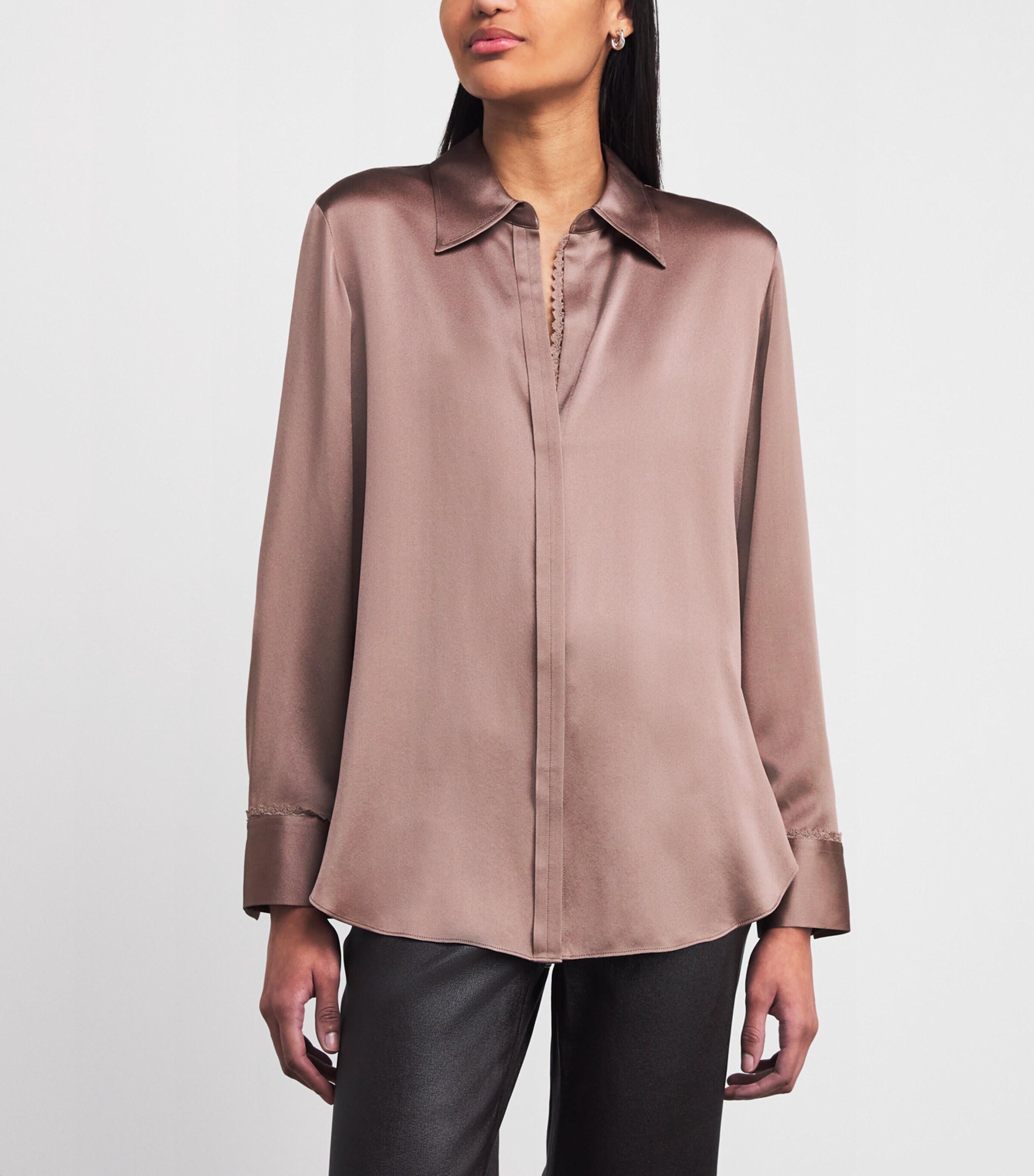 Vince Womens Silk Lace-Trim Shirt Mauve Lilac Image 4