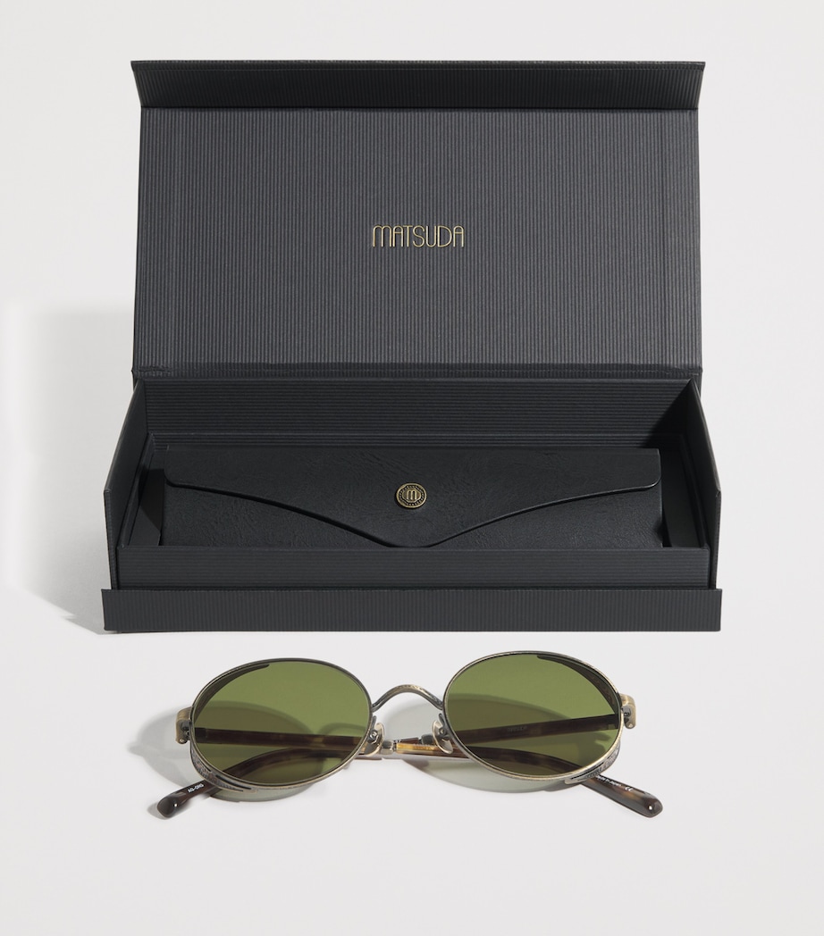 Matsuda M3137 Round Sunglasses Antqu Gld Orng Brn Image 6