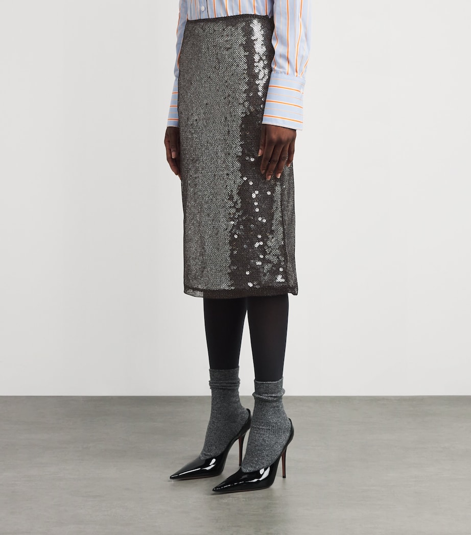 Sequin Façade Midi Skirt DBLK BLACK Image 3