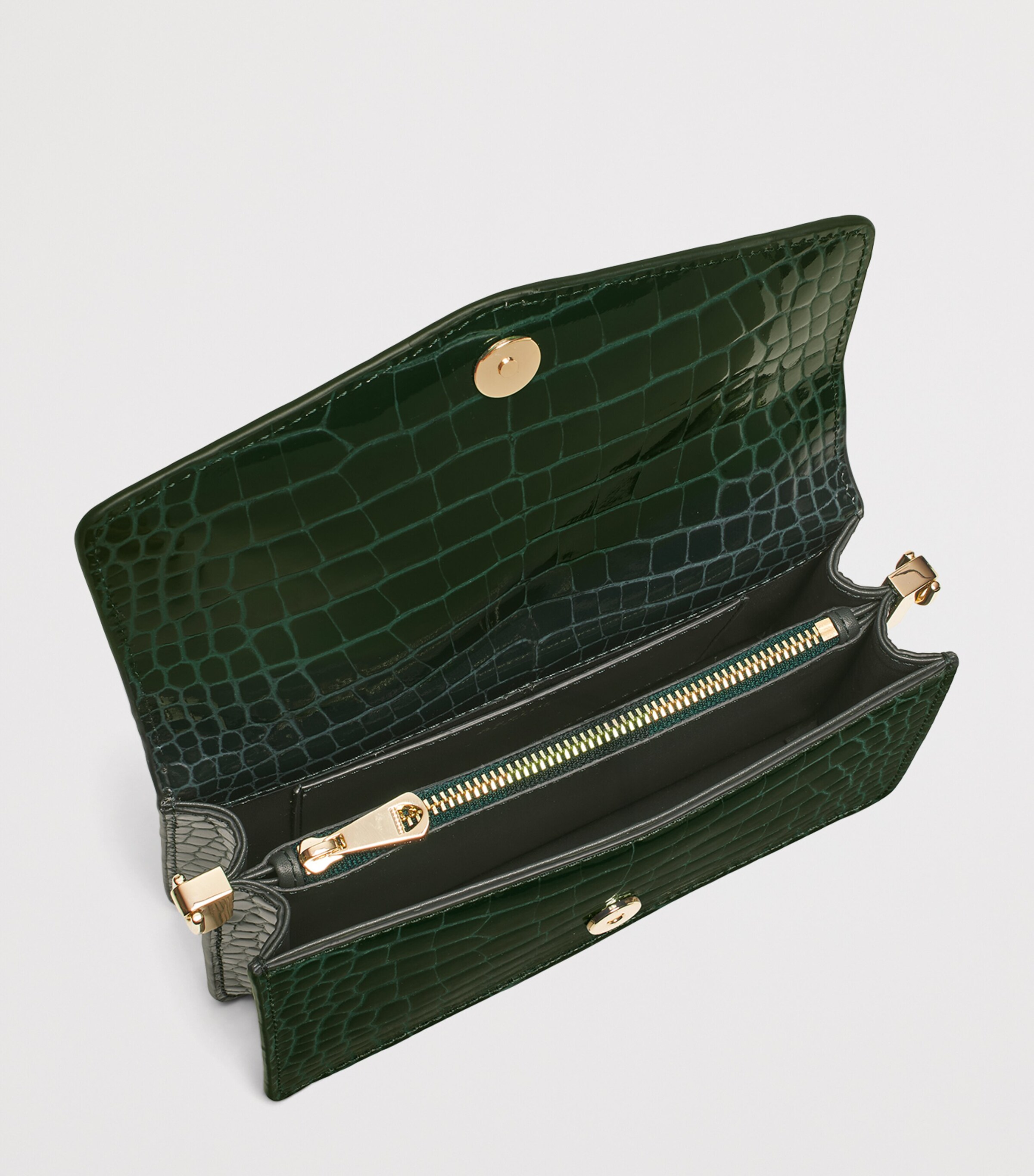 Aspinal Of London Leather Croc-Embossed Eliza Clutch Bag Evergreen Image 5