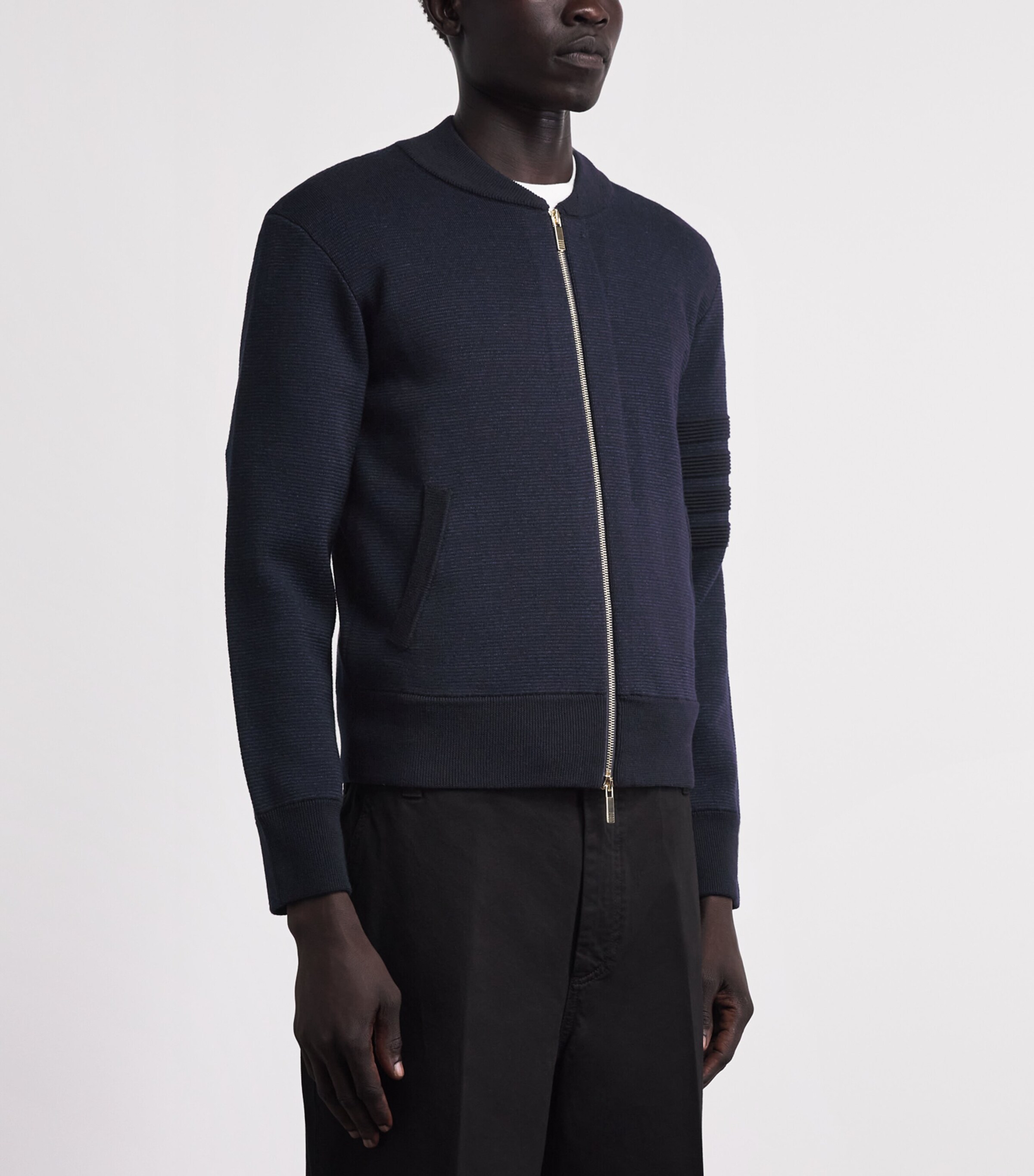 Thom Browne Mens Virgin Wool-Blend Bomber Jacket Navy Image 4