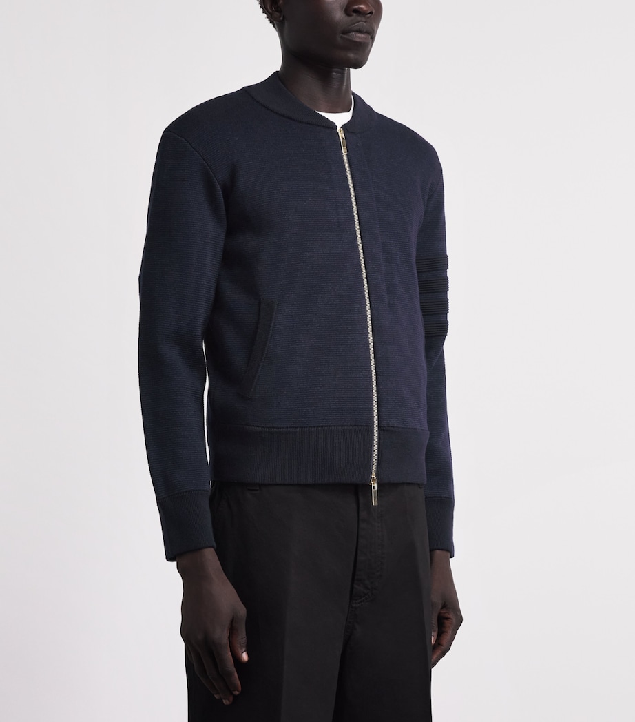 Thom Browne Mens Virgin Wool-Blend Bomber Jacket Navy Image 4