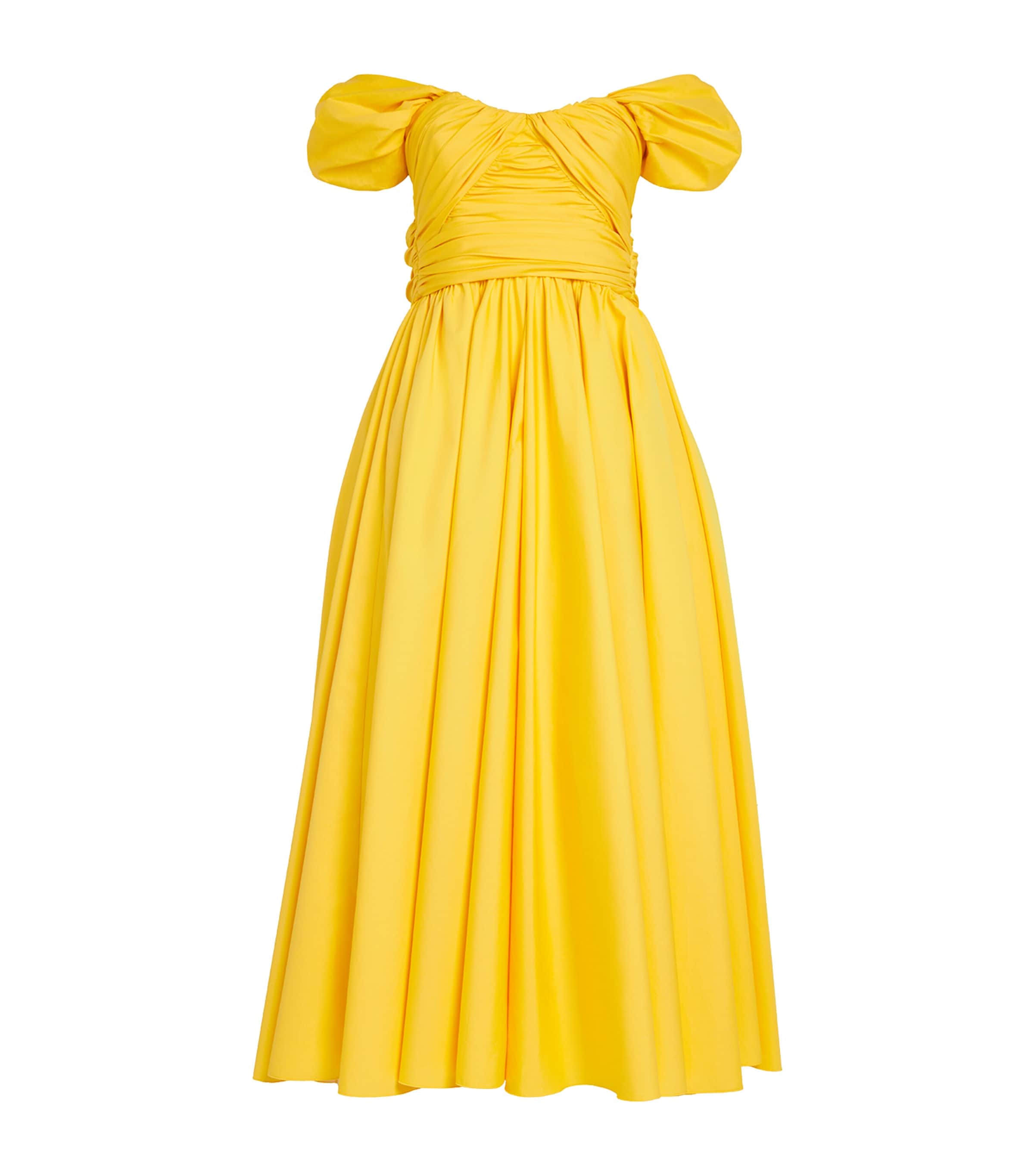 Giambattista Valli Womens Cotton Off-The-Shoulder Midi Dress Yellow Image 1