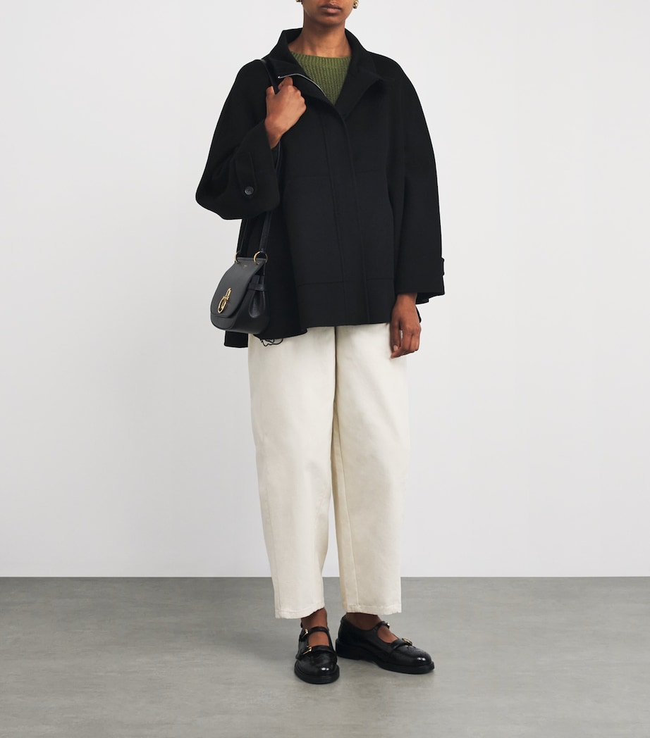 Virgin Wool A-Line Coat BLACK Image 2